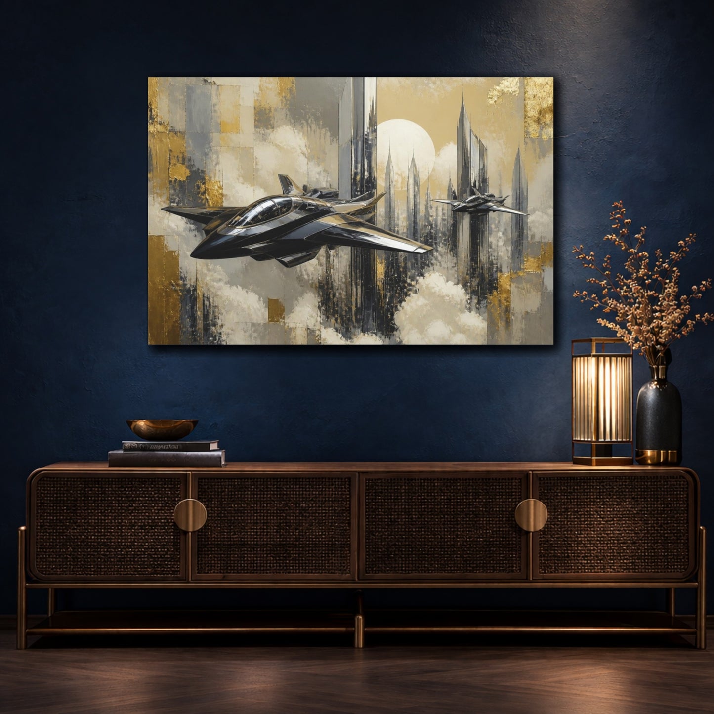 Mockup 4. Chrome Sky Fleet shown as canvas print