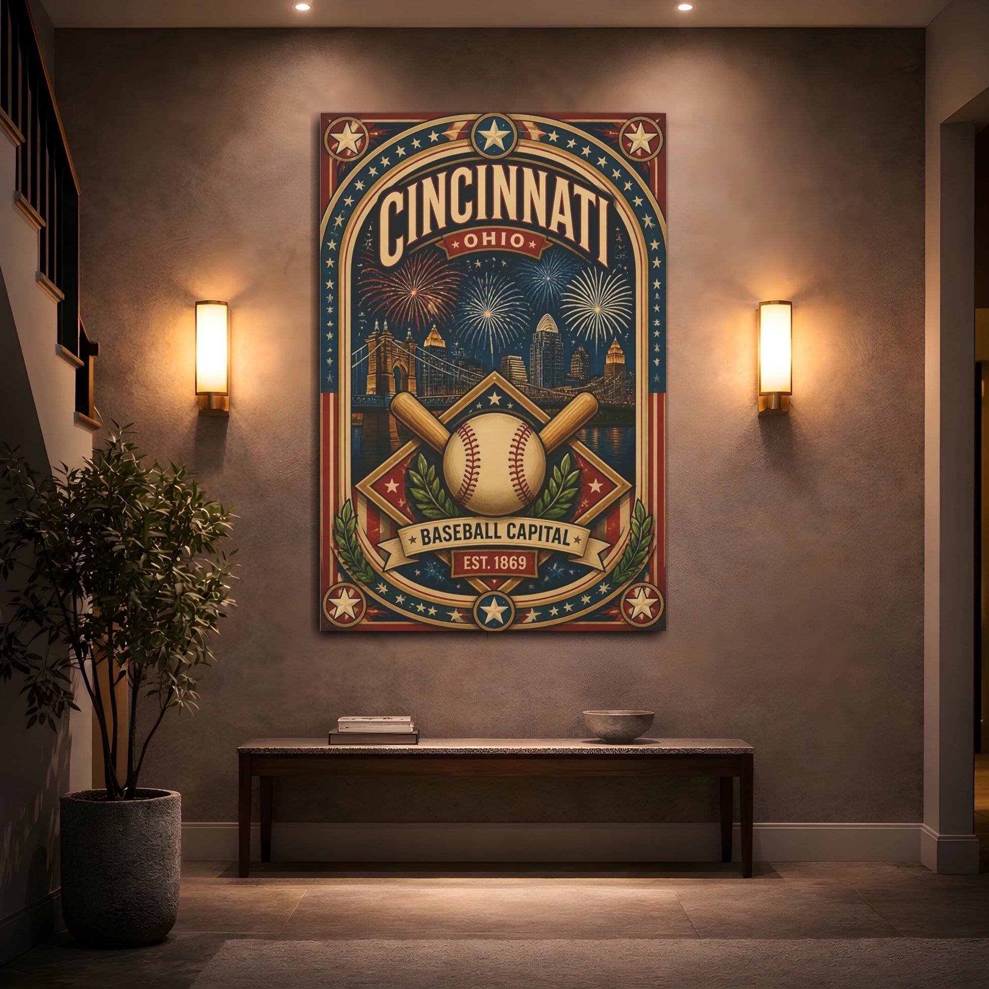 Mockup 2. Cincinnati Baseball Capital shown as canvas print