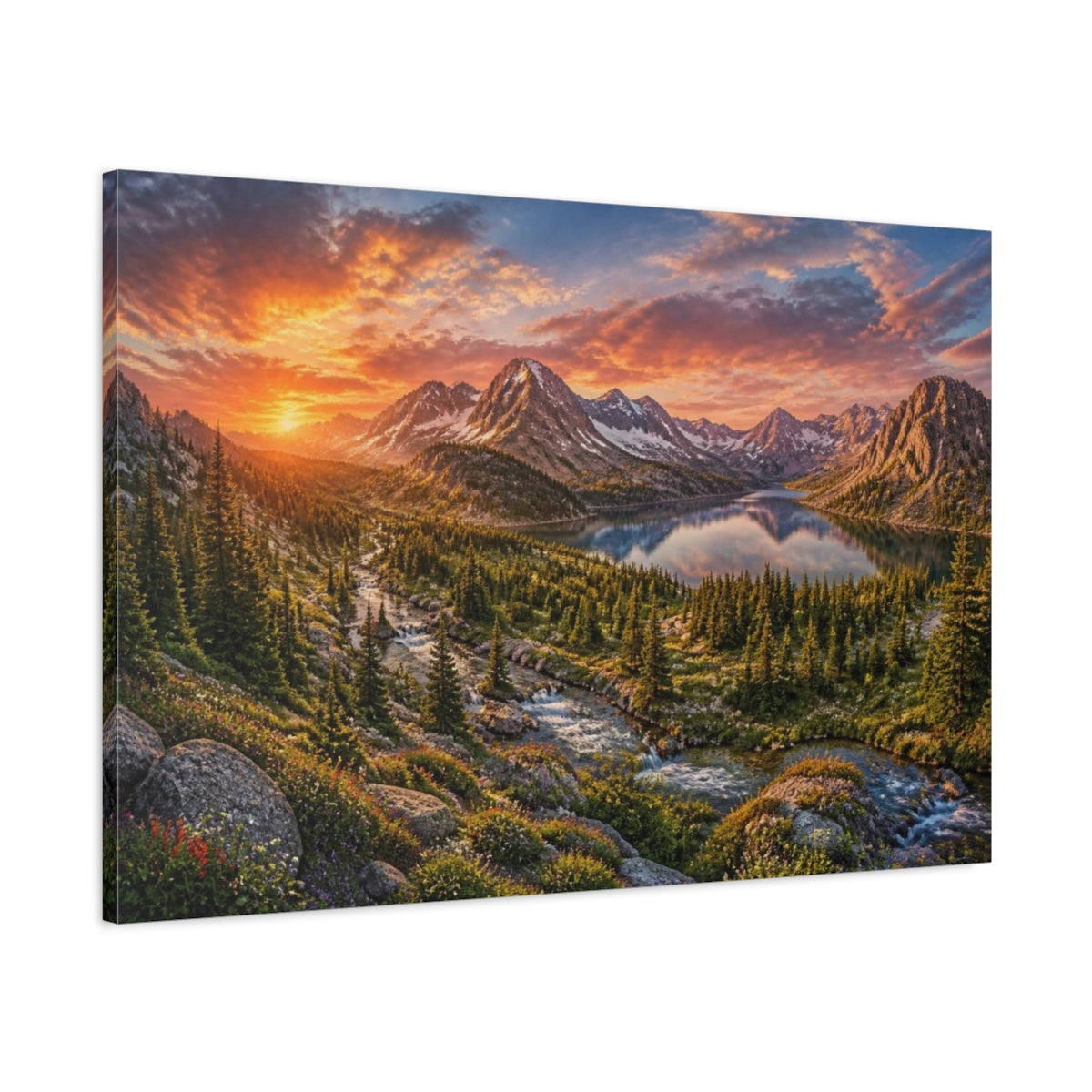 Main Mockup. Cinematic Alpine Sunset shown as canvas print