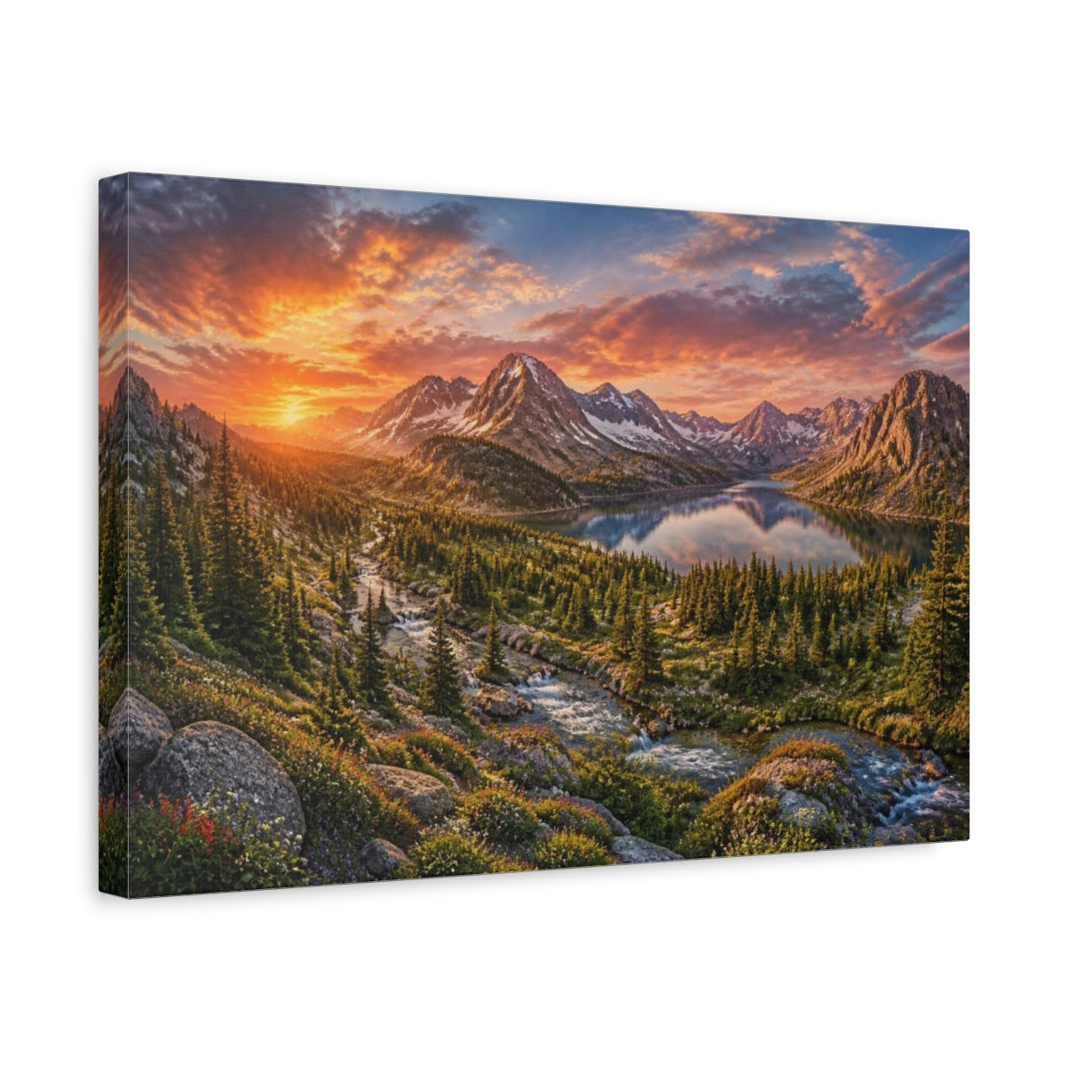 Side Mockup 4. Cinematic Alpine Sunset shown as canvas print