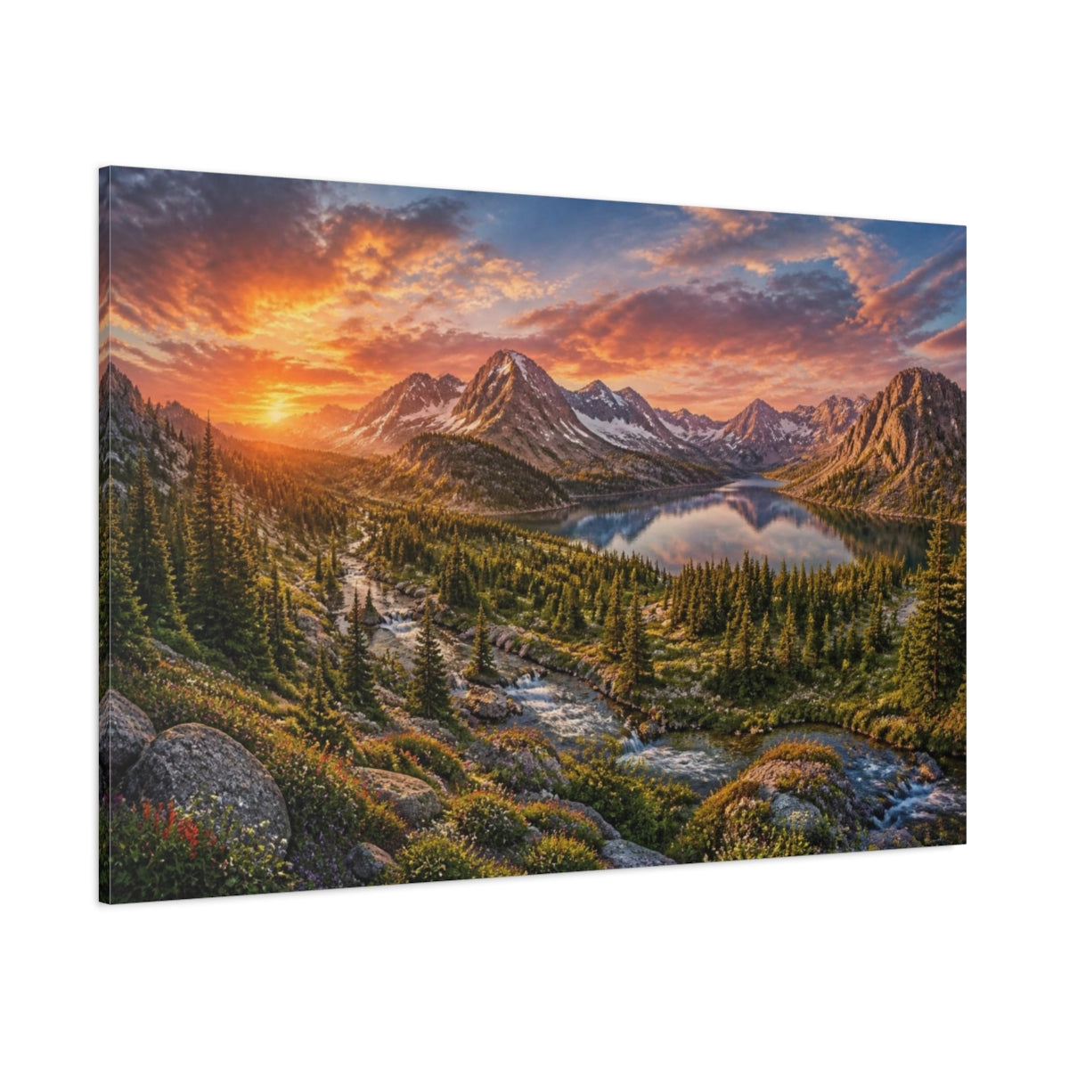 Side Mockup 1. Cinematic Alpine Sunset shown as canvas print