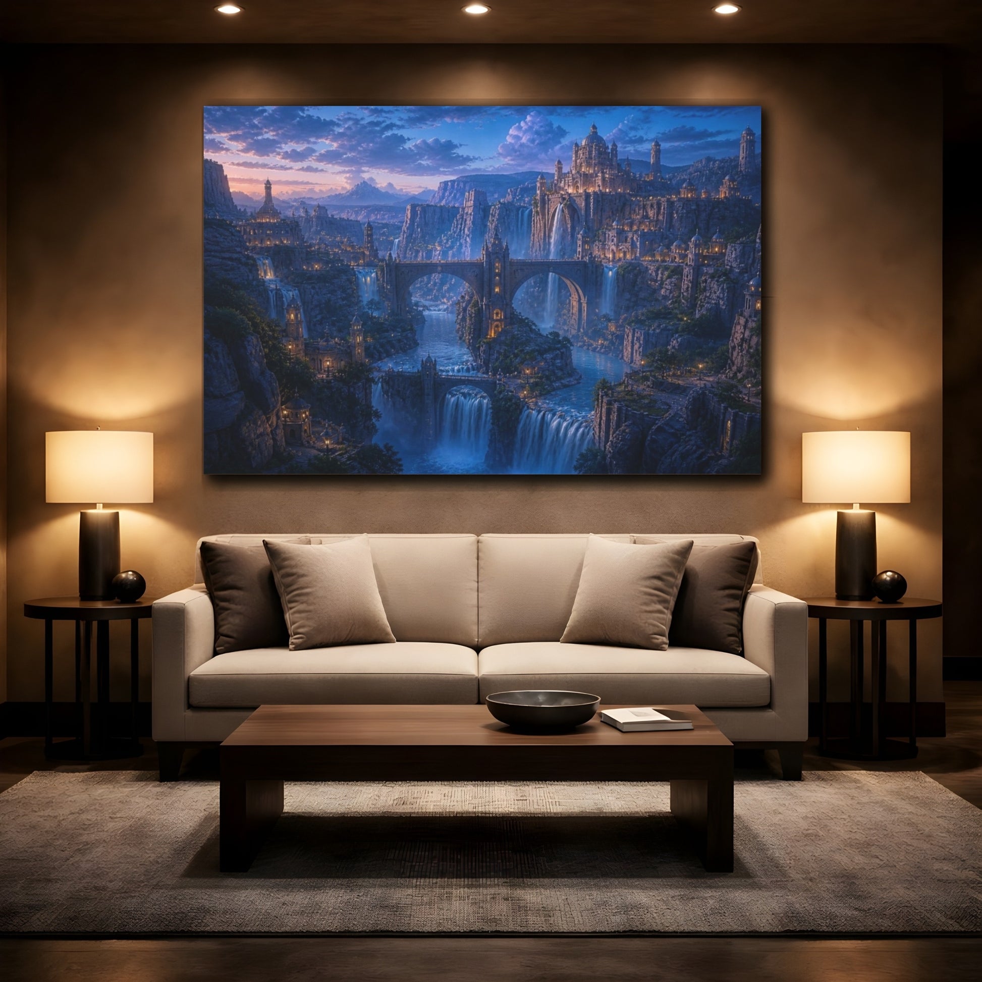 Mockup 2. Cinematic Canyon Kingdom shown as canvas print