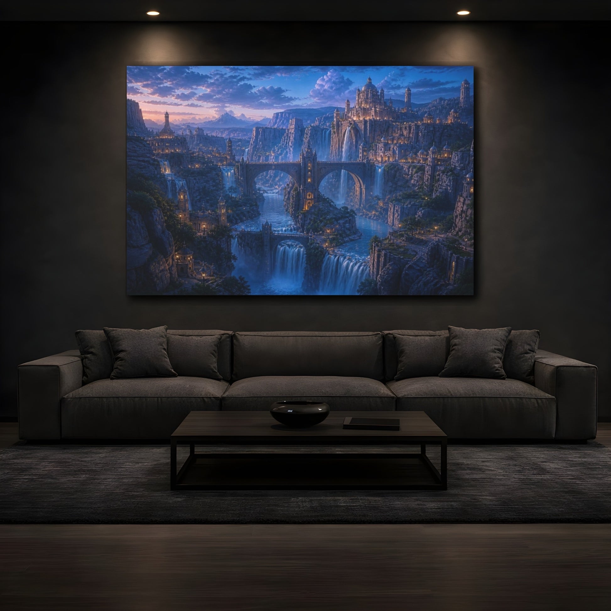 Mockup 3. Cinematic Canyon Kingdom shown as canvas print