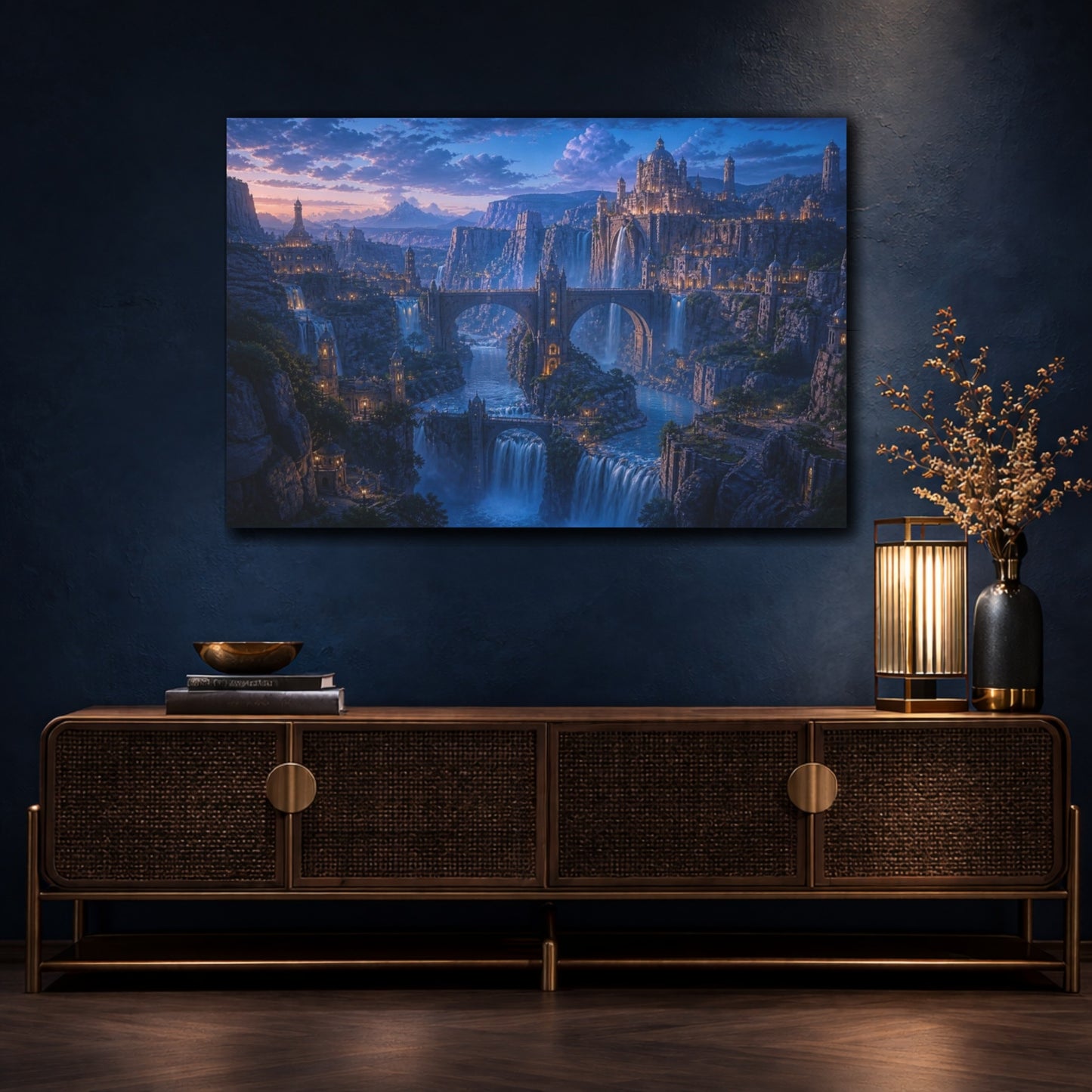 Mockup 4. Cinematic Canyon Kingdom shown as canvas print