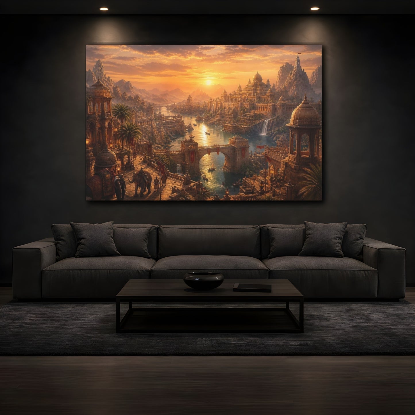 Mockup 3. Cinematic Desert Empire shown as canvas print