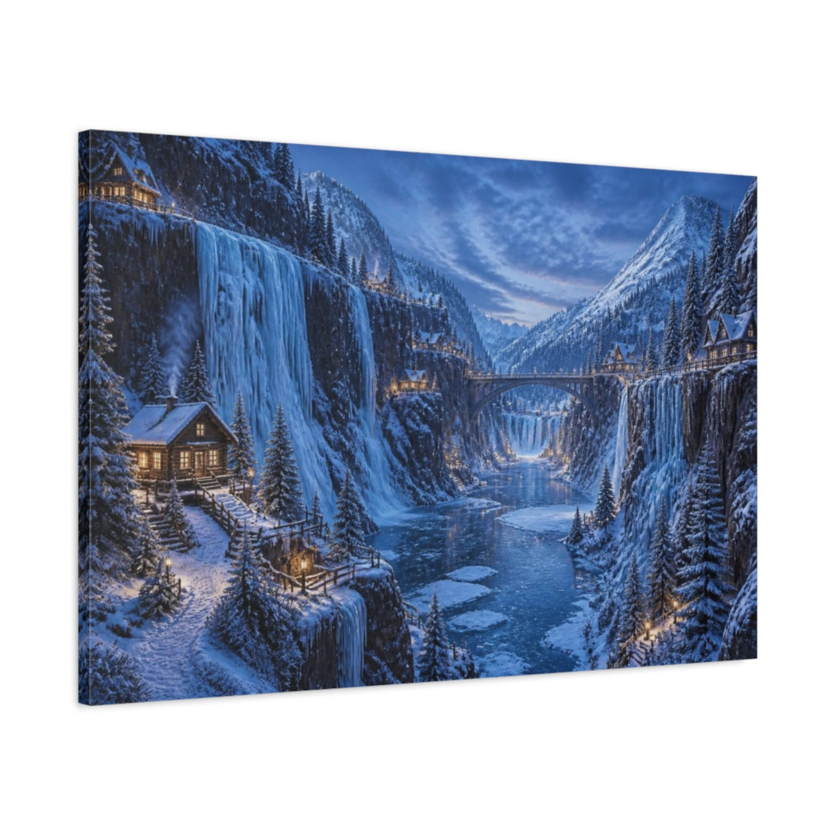 Main Mockup. Cinematic Snowy Canyon shown as canvas print