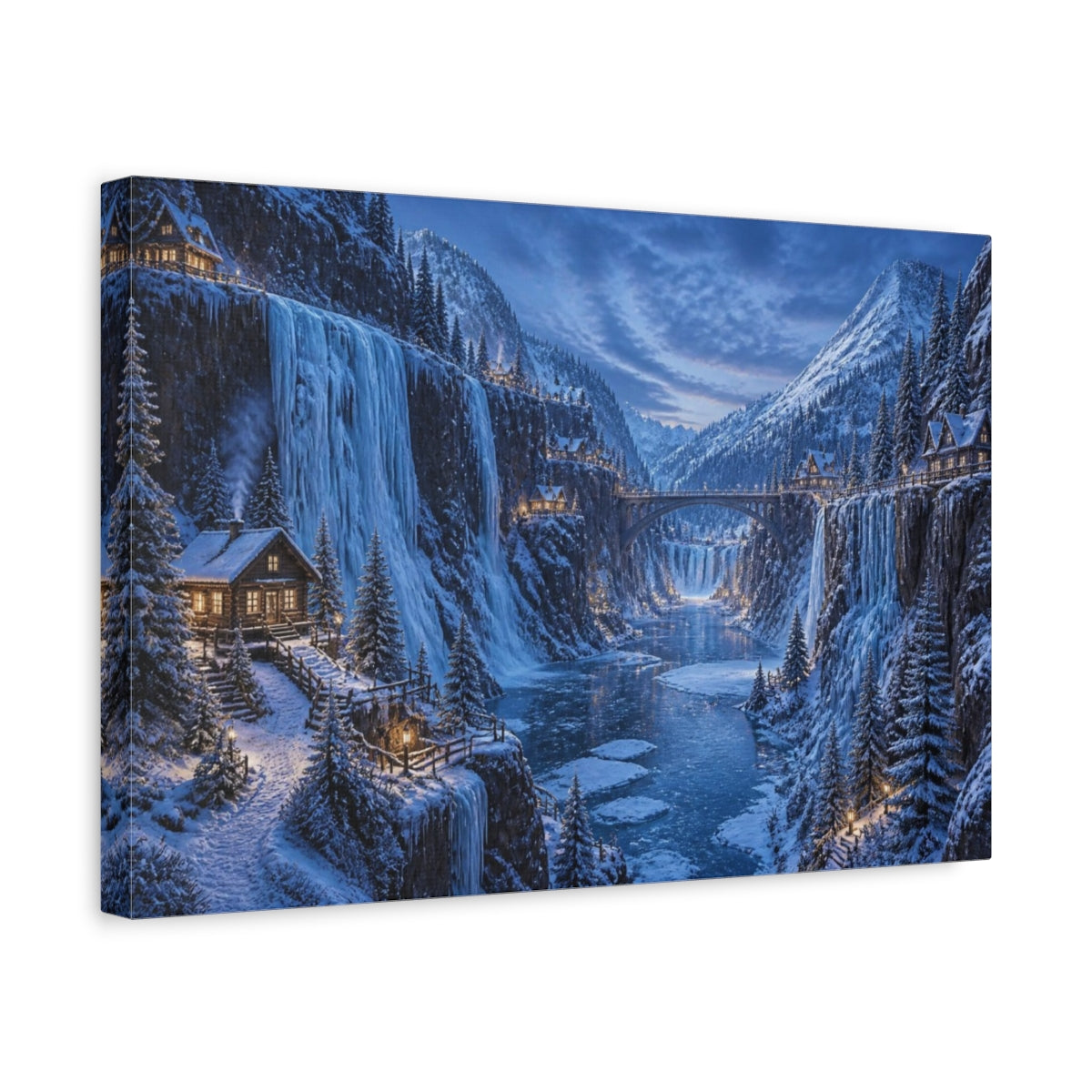 Side Mockup 4. Cinematic Snowy Canyon shown as canvas print