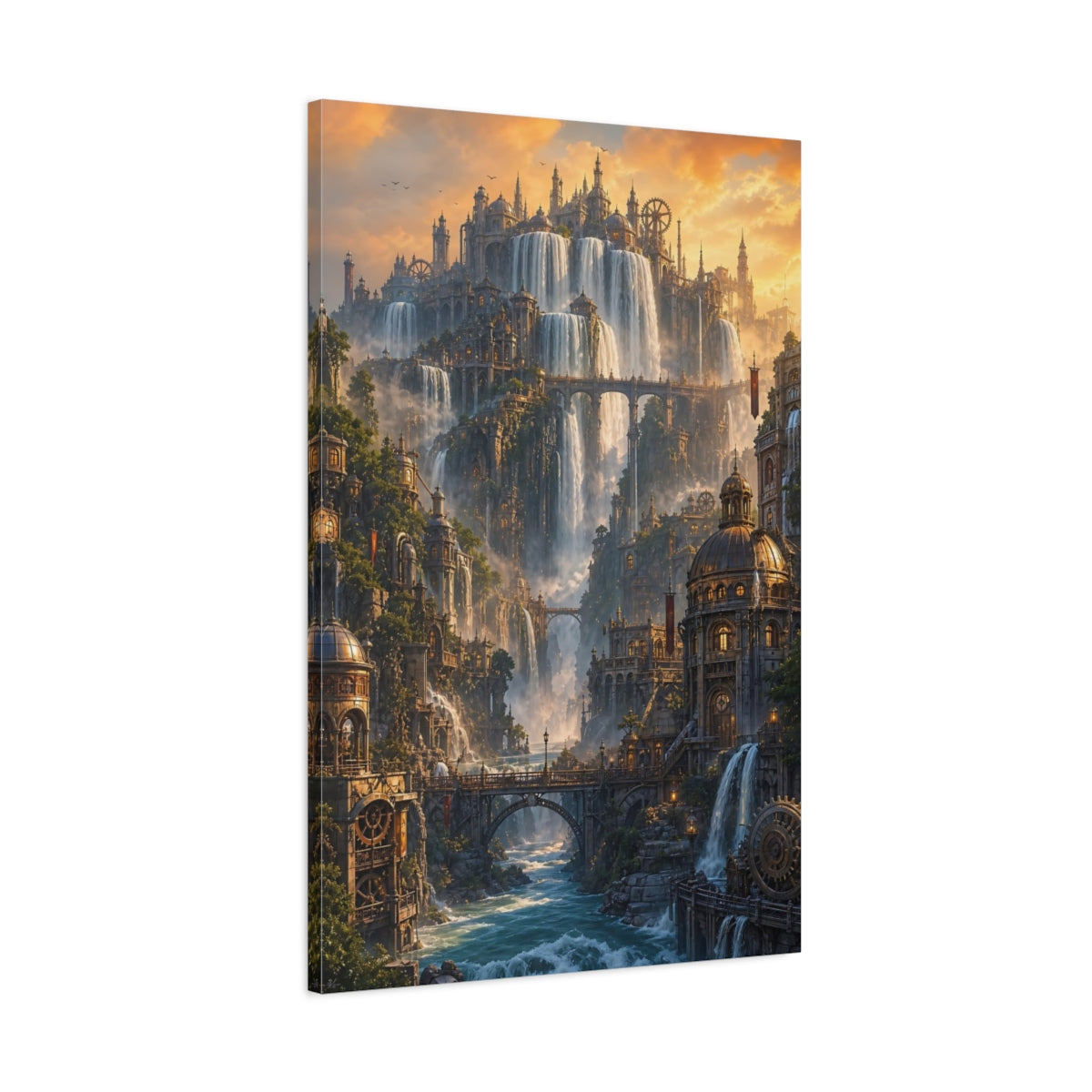 Main Mockup. City Of Cascading Falls shown as canvas print
