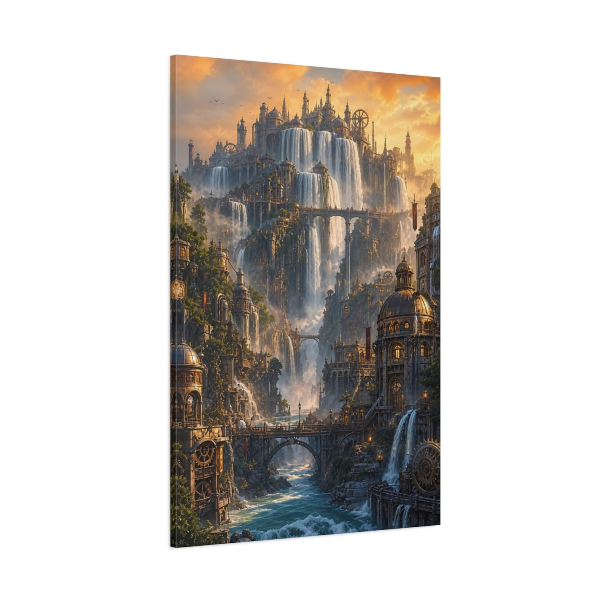 Side Mockup 1. City Of Cascading Falls shown as canvas print