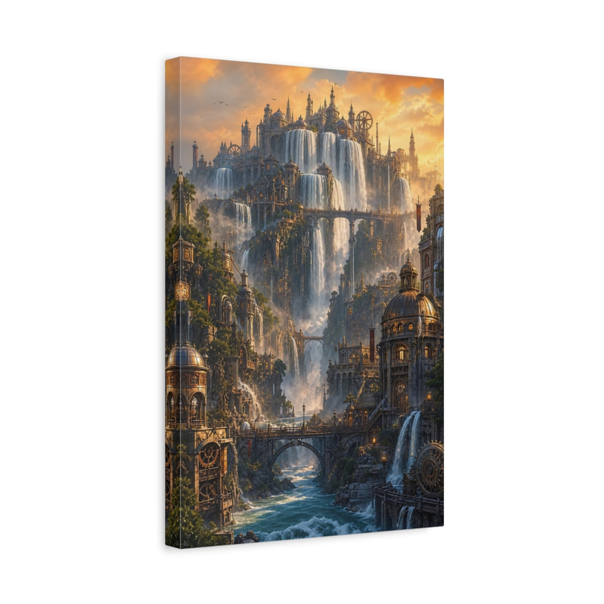 Side Mockup 4. City Of Cascading Falls shown as canvas print