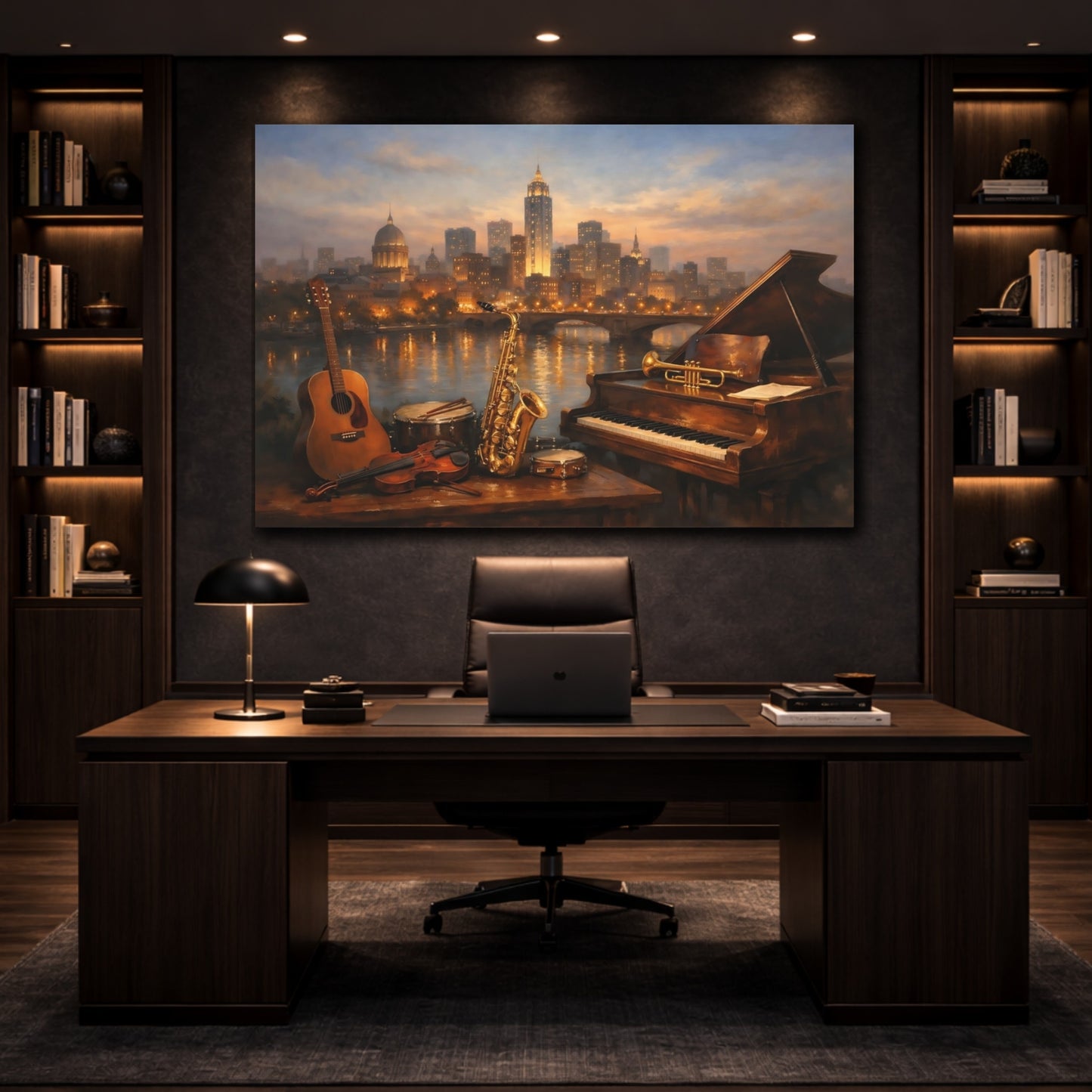 Mockup 4. Cityscape Instrument Collection Display Scene shown as stretched canvas wall art