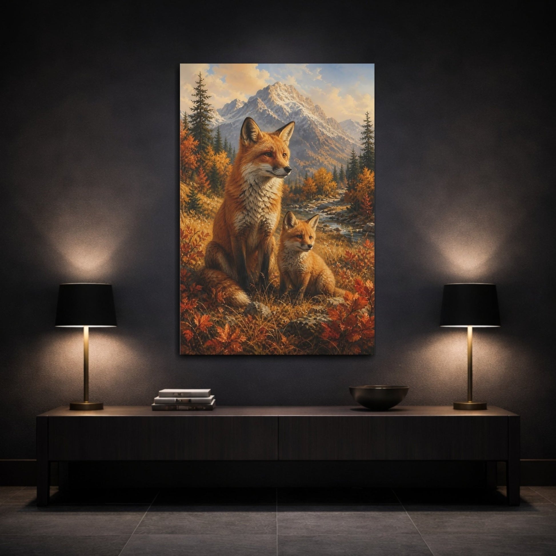 Classic Adventure Book Landscape Illustration Red Canvas Wall Art Print – Realistic Living Room, Above Couch - YesArtYes