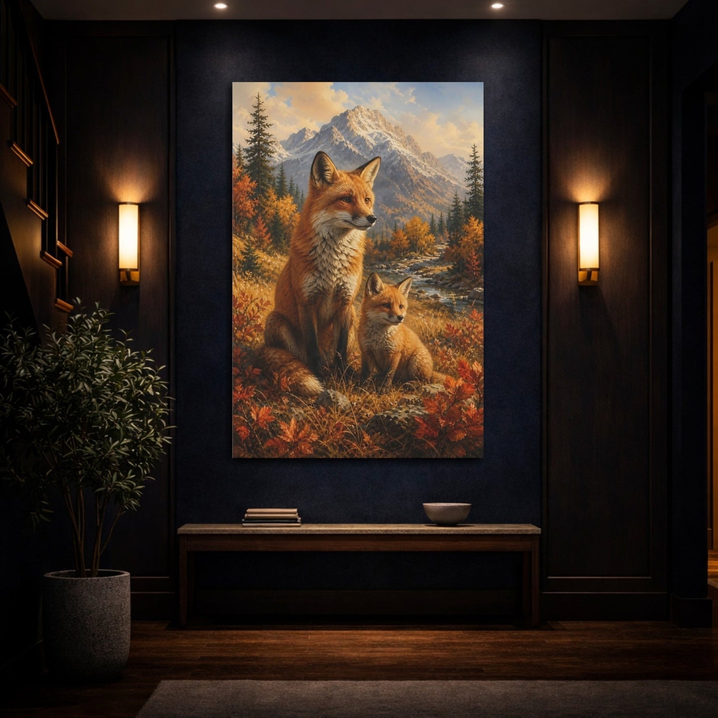 Classic Adventure Book Landscape Illustration Red Canvas Wall Art Print – Realistic Living Room, Above Couch - YesArtYes