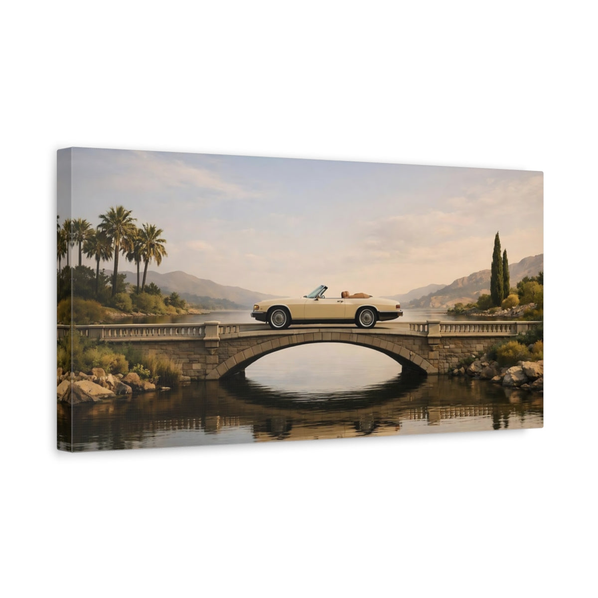 Side Mockup 3. Vintage Vintage Car Cream Car Landscape shown as stretched canvas wall art
