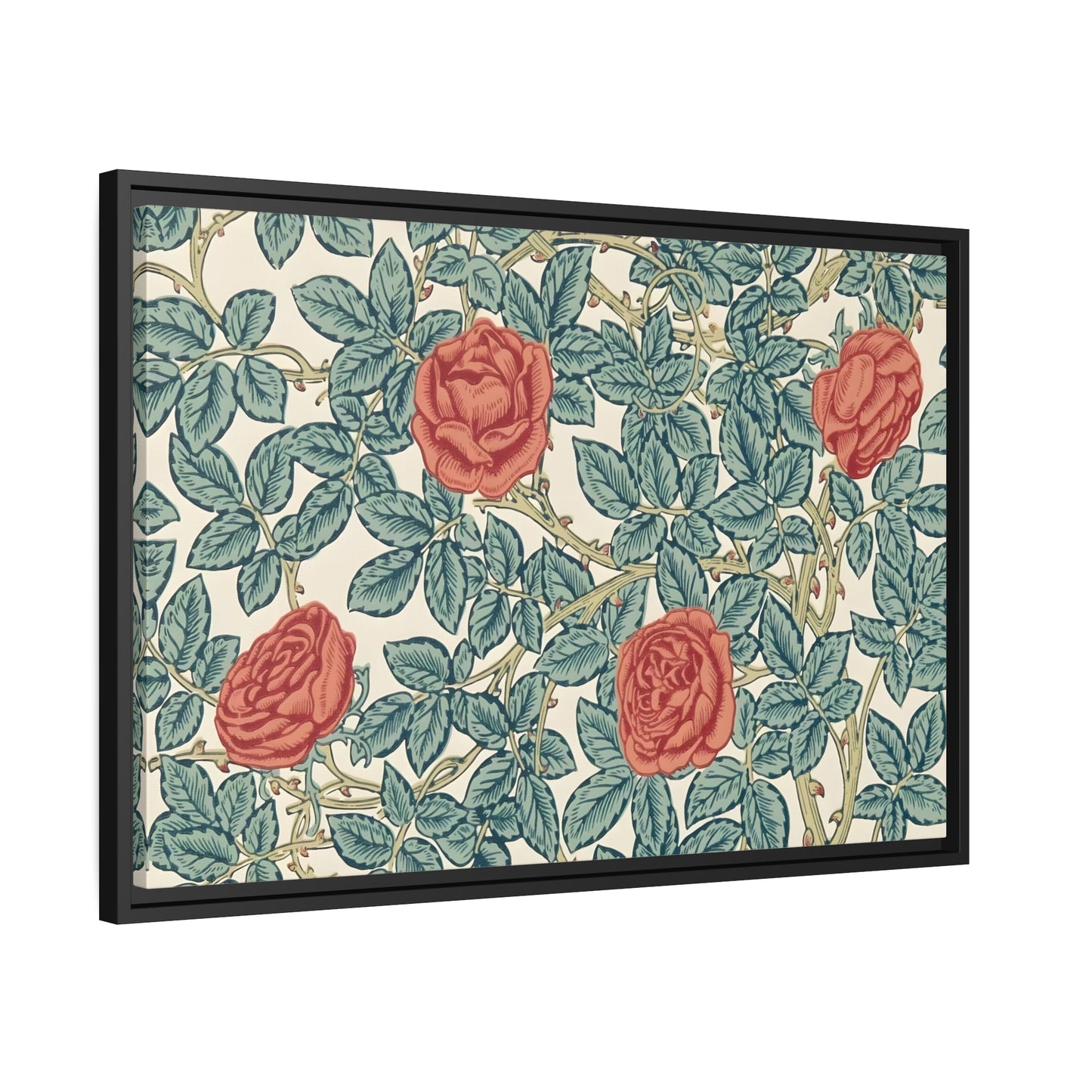 Classic Red Rose Canvas Prints Art - Lush Greenery and Floral Wall Decor in Premium Frame