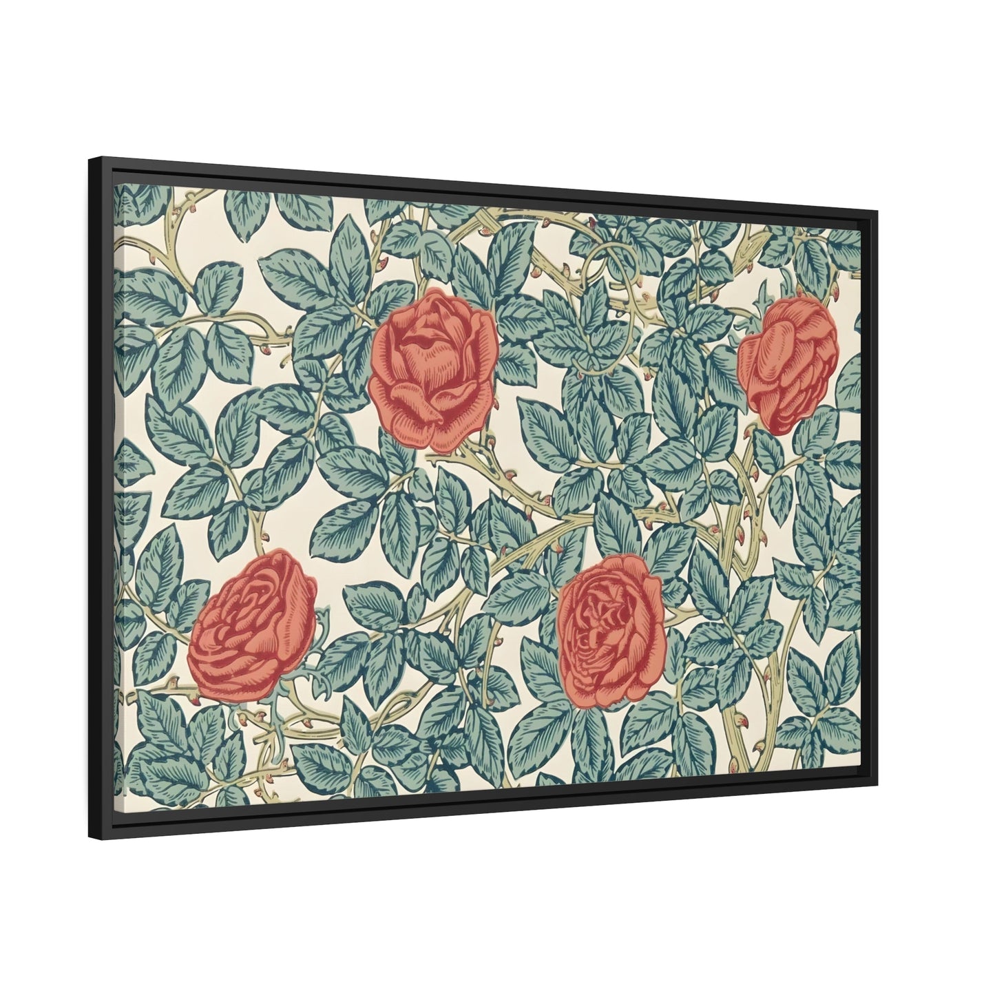 Classic Red Rose Canvas Prints Art - Lush Greenery and Floral Wall Decor in Premium Frame