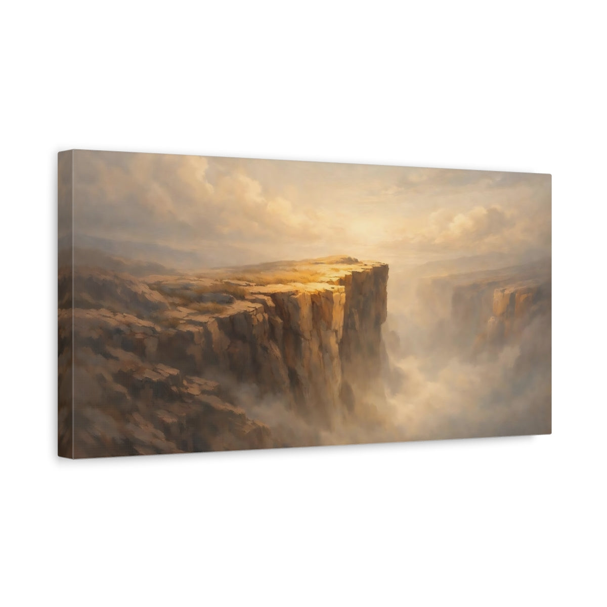Side Mockup 3. Nature Cliffs Cliffs Golden Mist shown as stretched canvas wall art