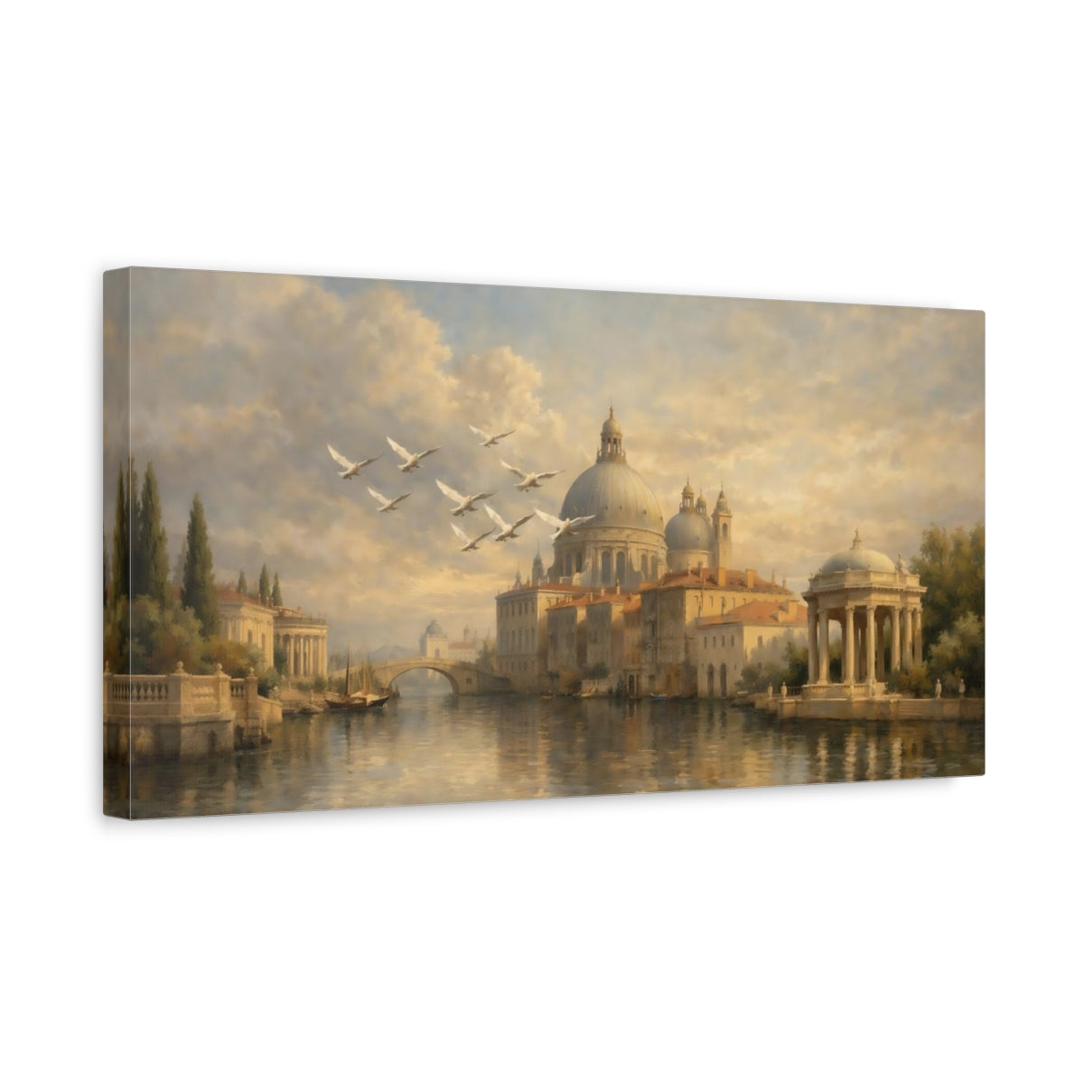 Side Mockup 3. Vintage Venetian Cityscape Venetian Landscape shown as stretched canvas wall art