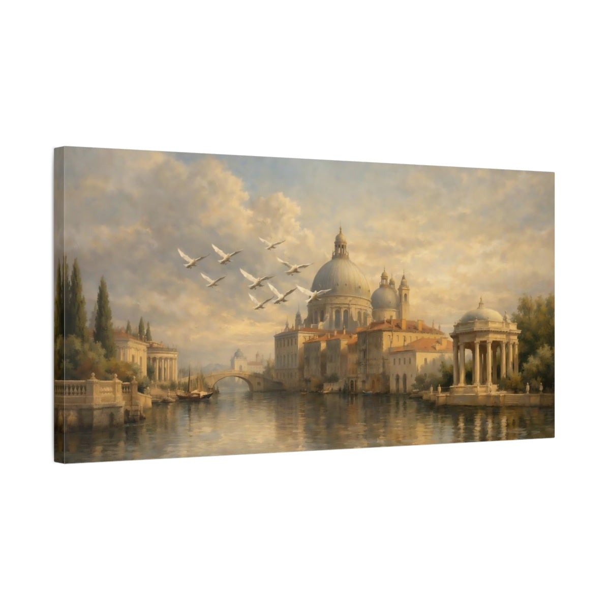 Side Mockup 2. Vintage Venetian Cityscape Venetian Landscape shown as stretched canvas wall art