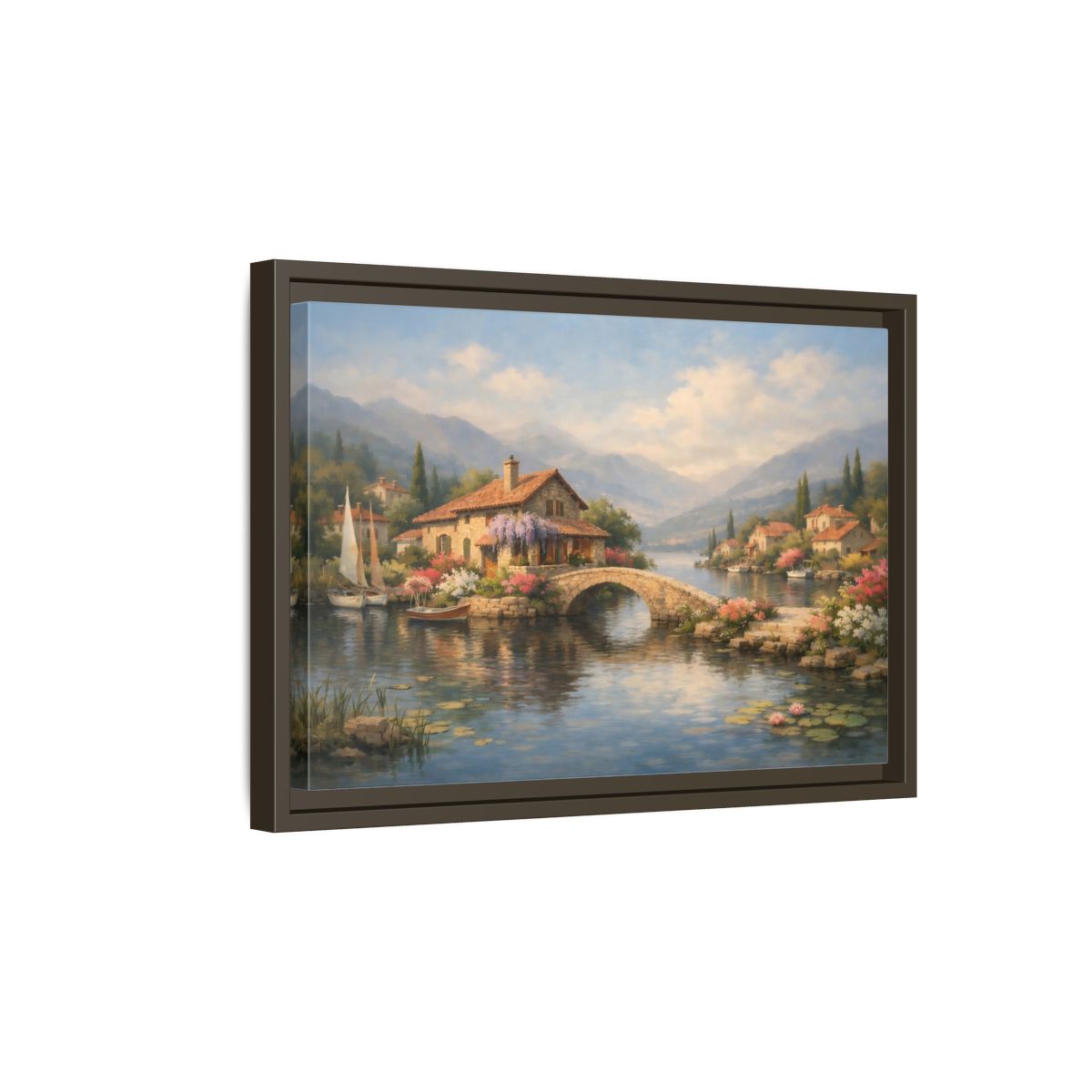 Side Mockup 5. Nature Lakeside Village Lakeside Village shown as stretched canvas wall art