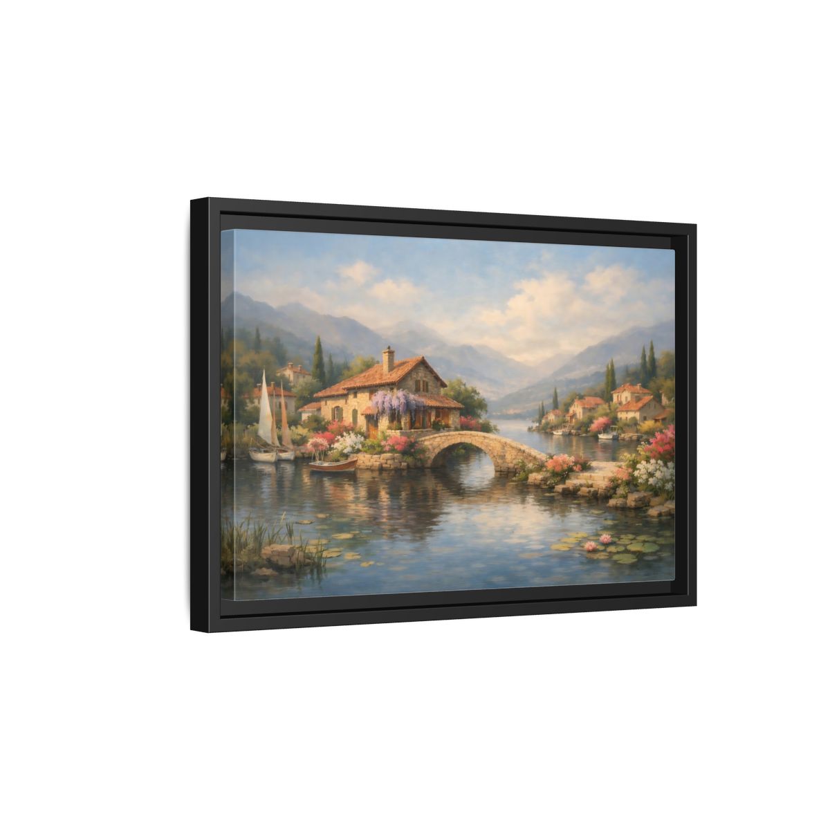 Side Mockup 6. Nature Lakeside Village Lakeside Village shown as stretched canvas wall art