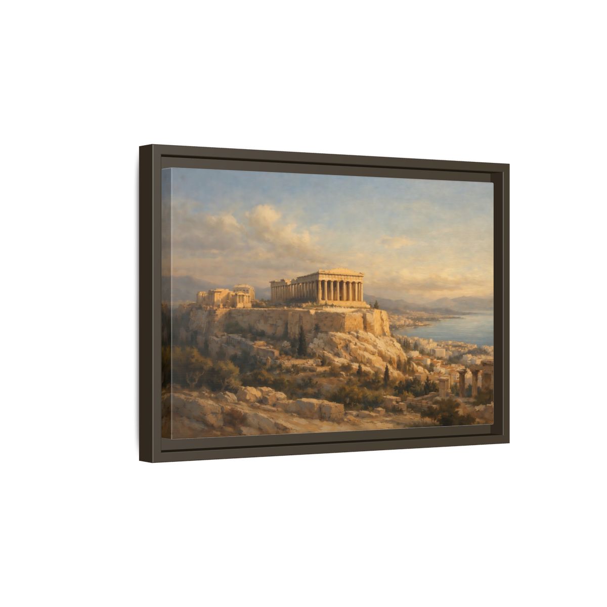 Side Mockup 5. Vintage Parthenon Golden Hour Landscape shown as stretched canvas wall art