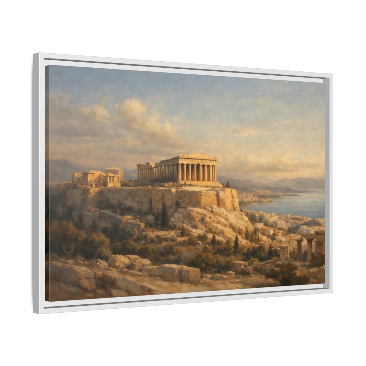Side Mockup 10. Vintage Parthenon Golden Hour Landscape shown as stretched canvas wall art