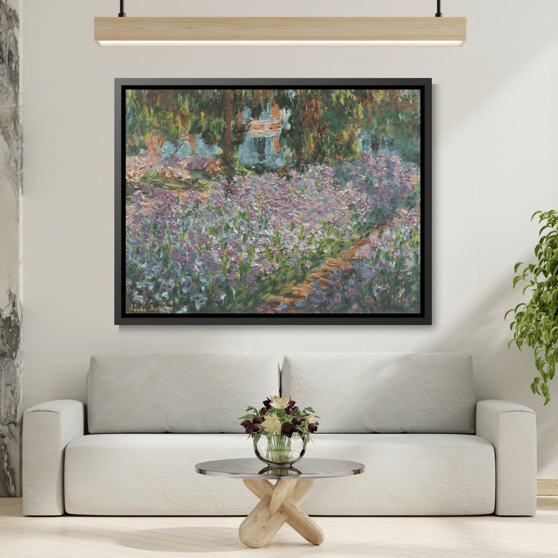 Claude Monet Artists Garden Giverny - Framed Canvas Wall Art Print with Black Frame