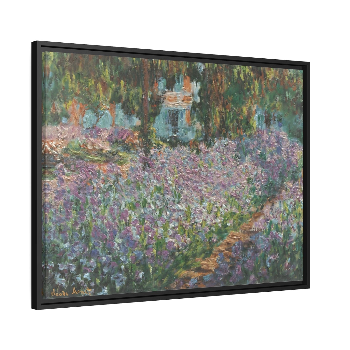 Claude Monet Artists Garden Giverny - Framed Canvas Wall Art Print with Black Frame