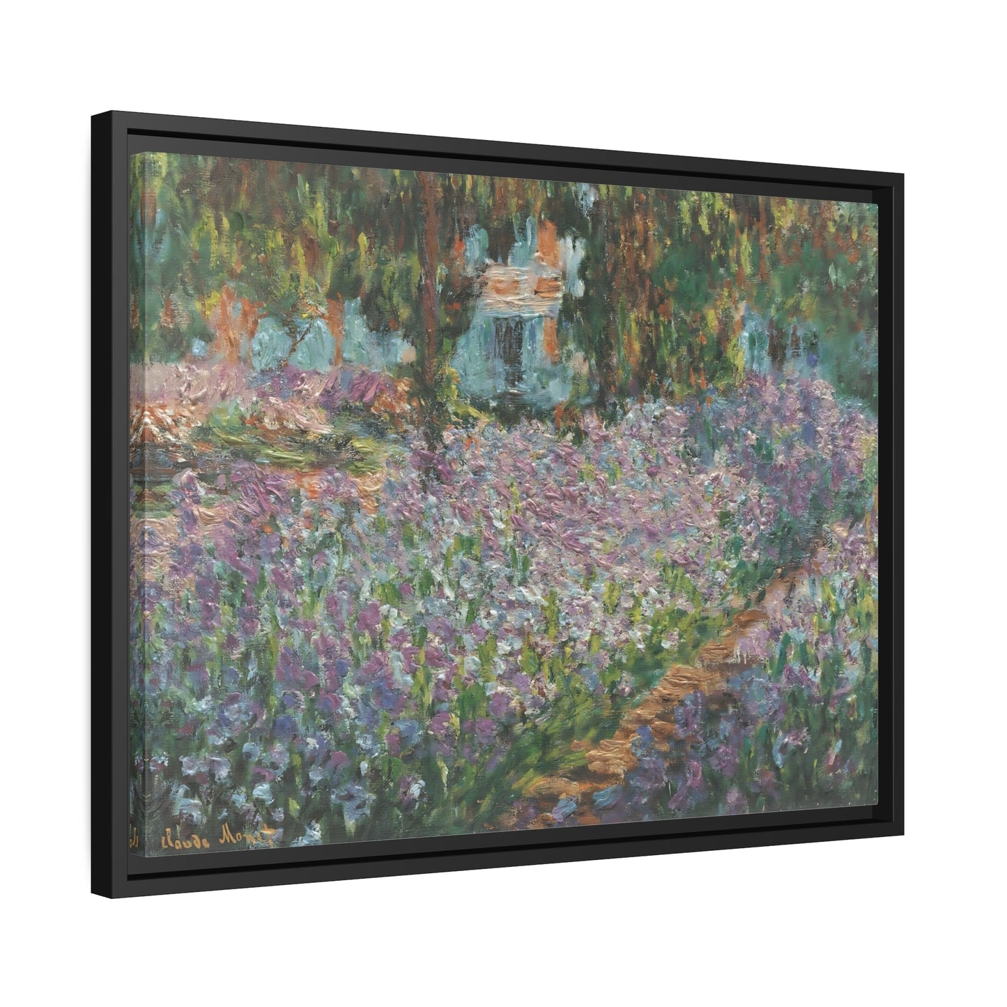 Claude Monet Artists Garden Giverny - Framed Canvas Wall Art Print with Black Frame