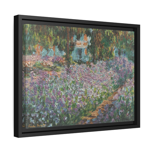 Claude Monet Artists Garden Giverny - Framed Canvas Wall Art Print with Black Frame