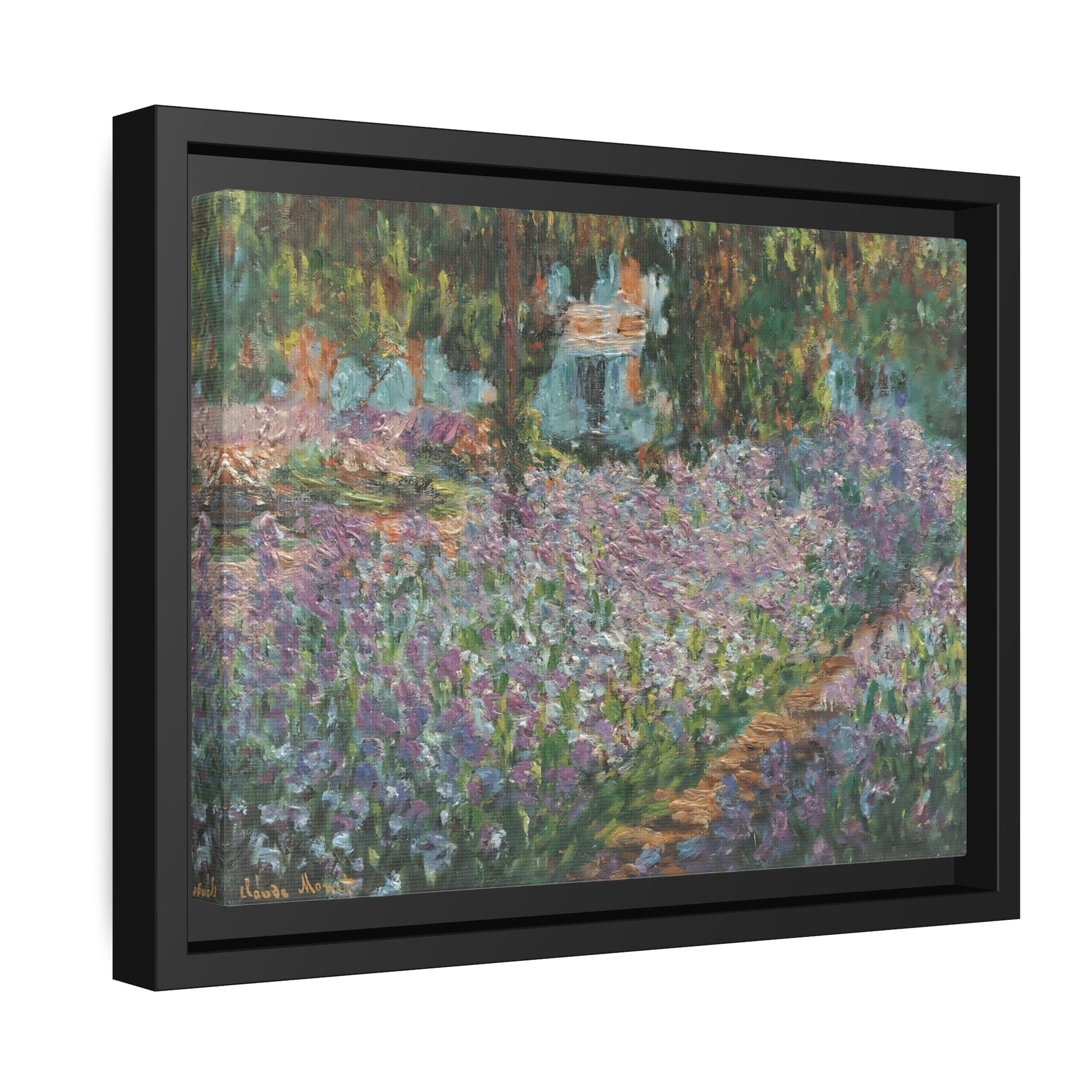 Claude Monet Artists Garden Giverny - Framed Canvas Wall Art Print with Black Frame