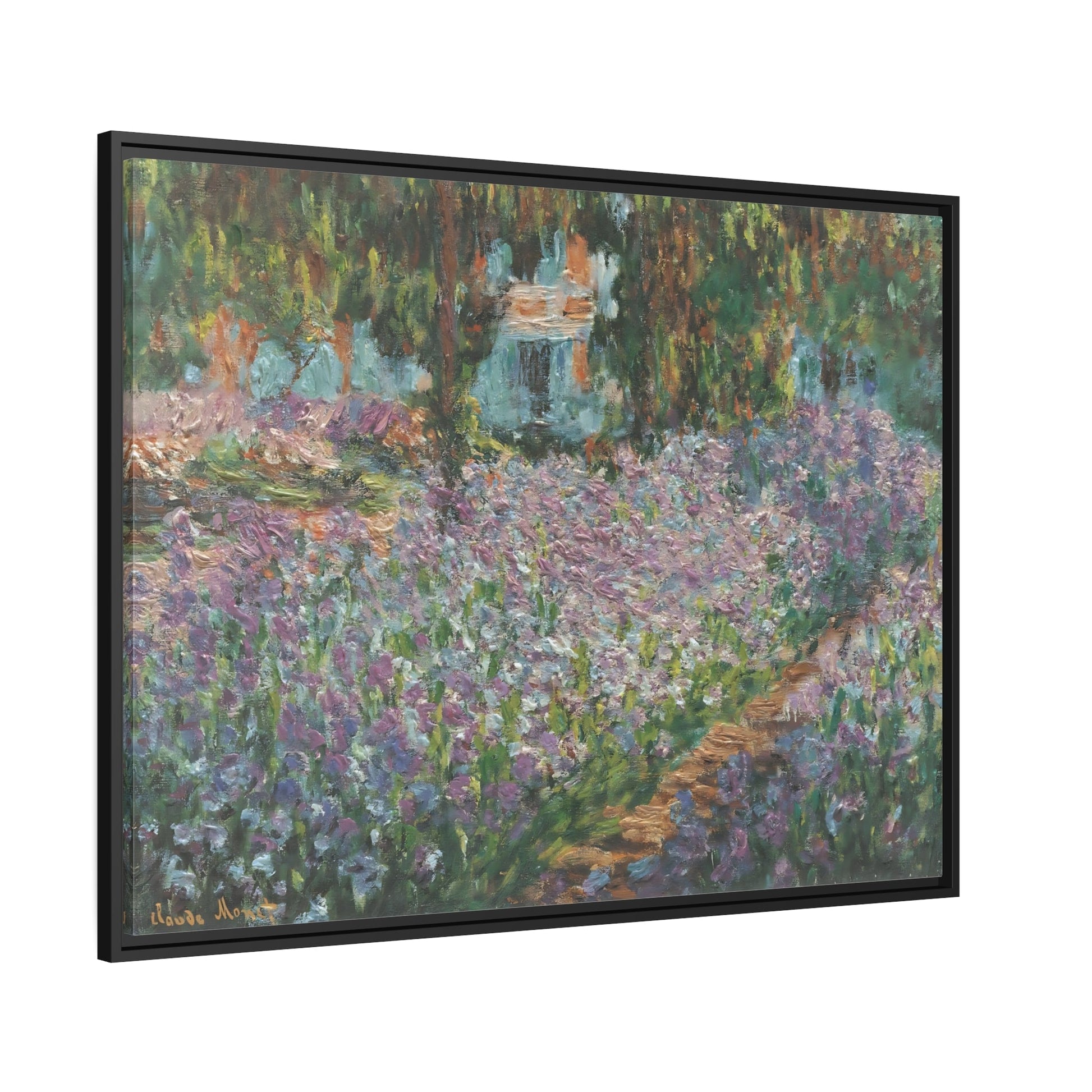 Claude Monet Artists Garden Giverny - Framed Canvas Wall Art Print with Black Frame