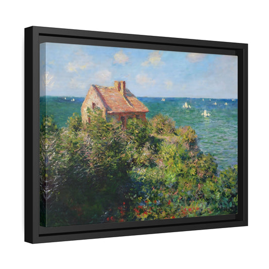 Claude Monet Fisherman's Cottage on the Cliffs - Framed Canvas Wall Art Print in Black Frame