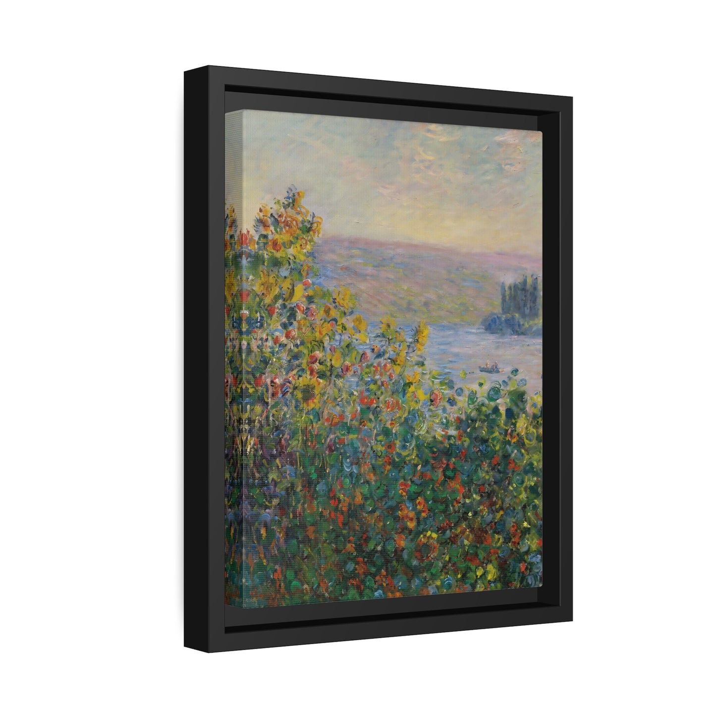 Claude Monet Flower Beds Vetheuil - Framed Canvas Wall Art Print