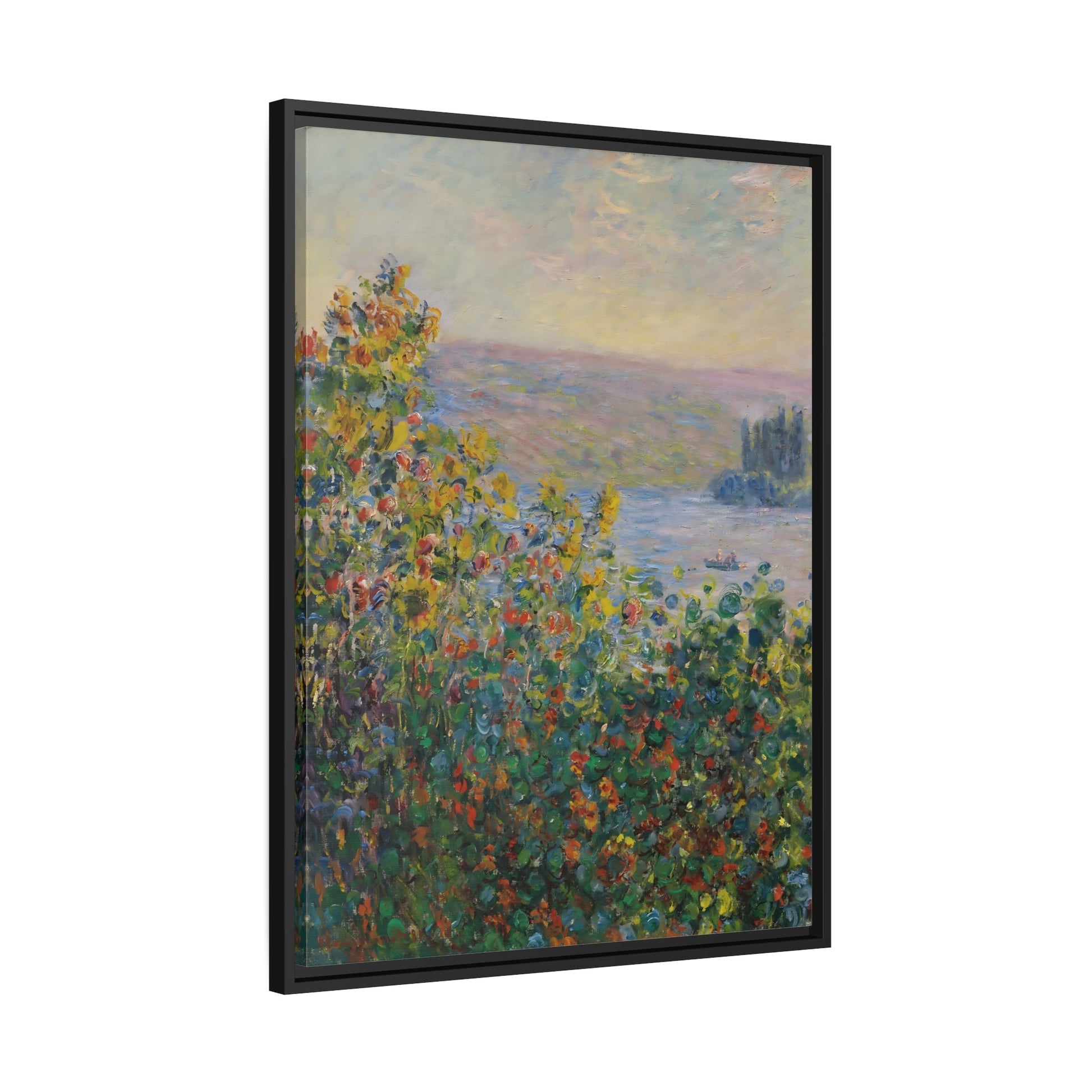 Claude Monet Flower Beds Vetheuil - Framed Canvas Wall Art Print