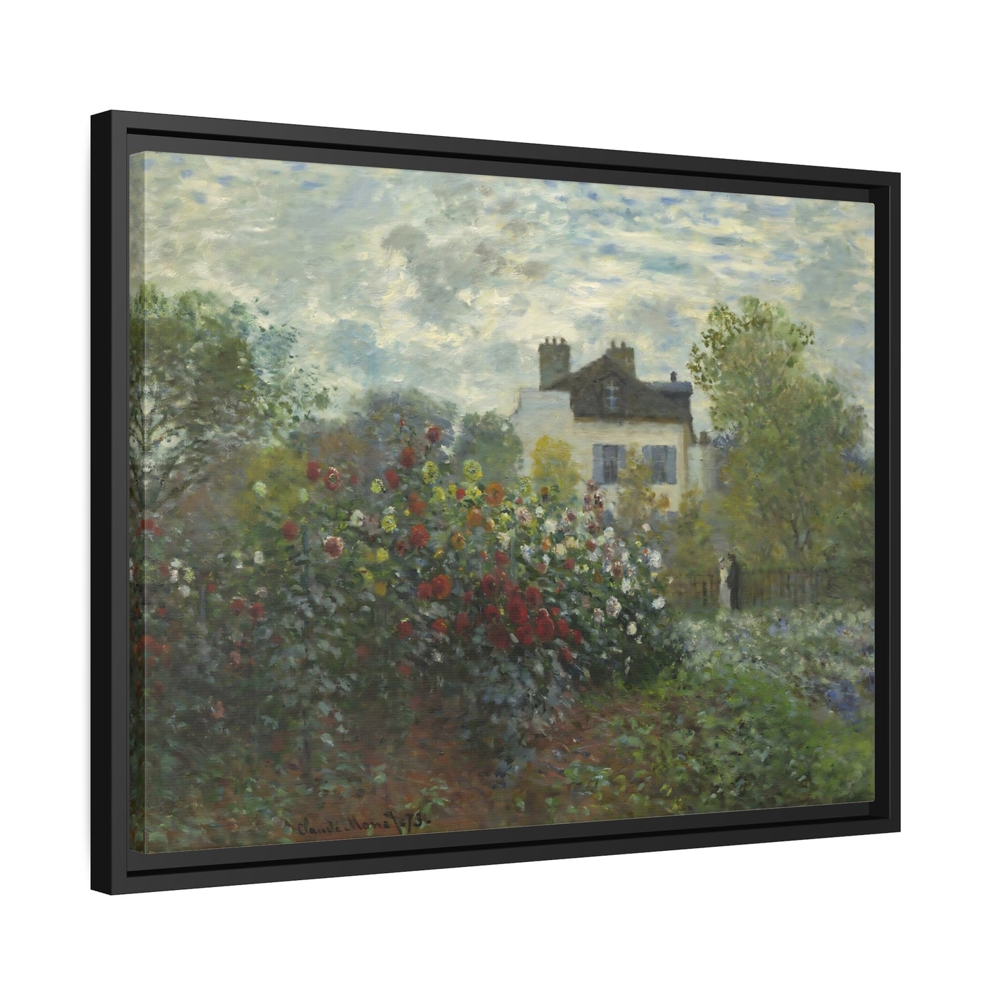 Claude Monet Garden at Argenteuil - Framed Canvas Wall Art Print in Black Frame