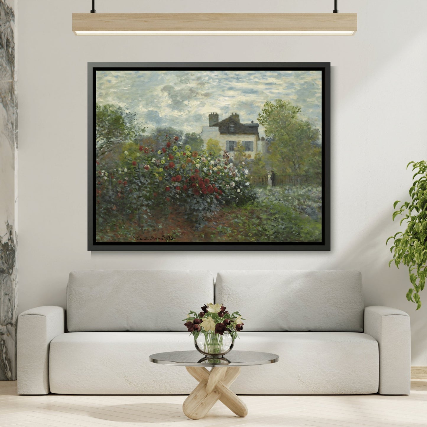 Claude Monet Garden at Argenteuil - Framed Canvas Wall Art Print in Black Frame