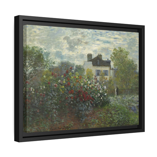 Claude Monet Garden at Argenteuil - Framed Canvas Wall Art Print in Black Frame