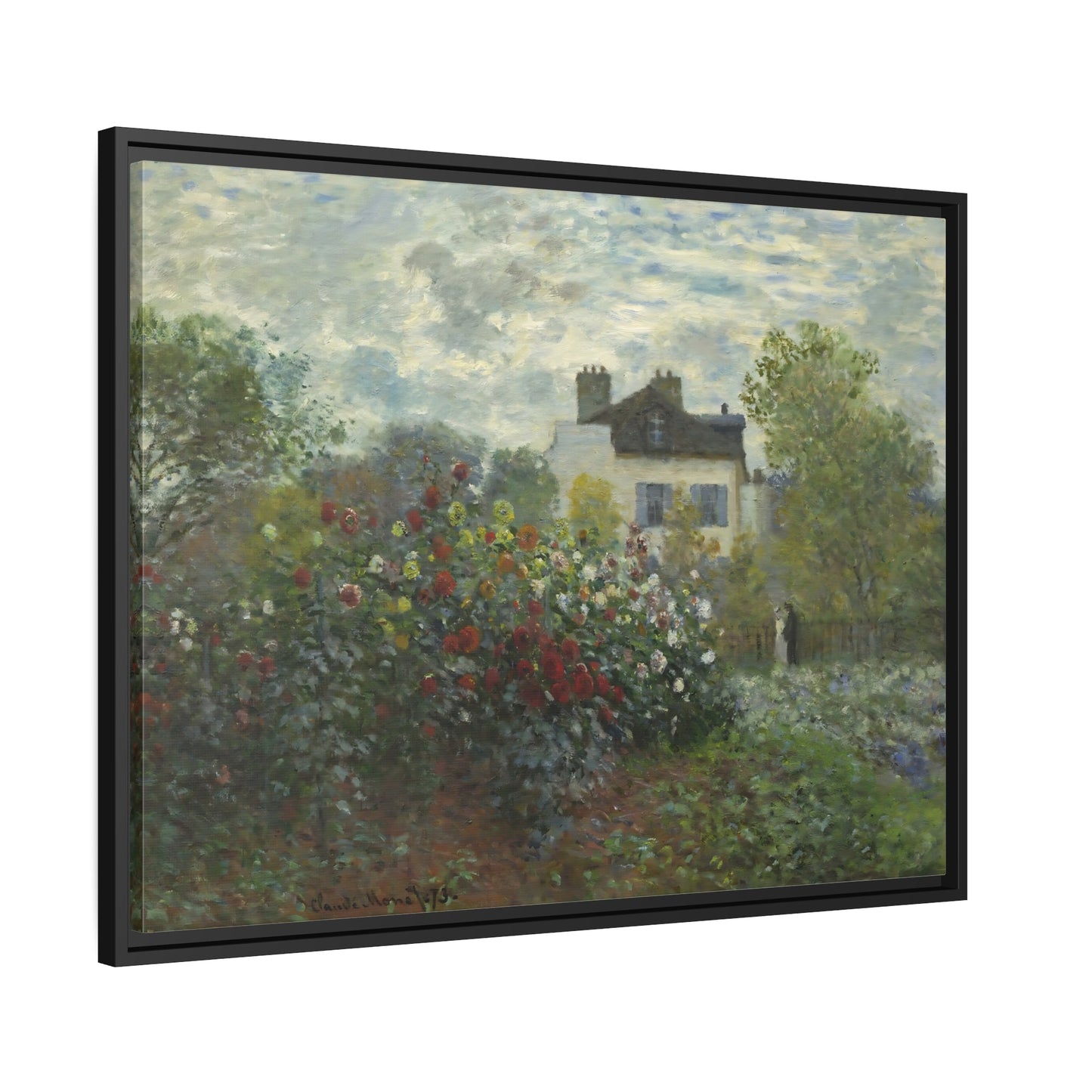 Claude Monet Garden at Argenteuil - Framed Canvas Wall Art Print in Black Frame