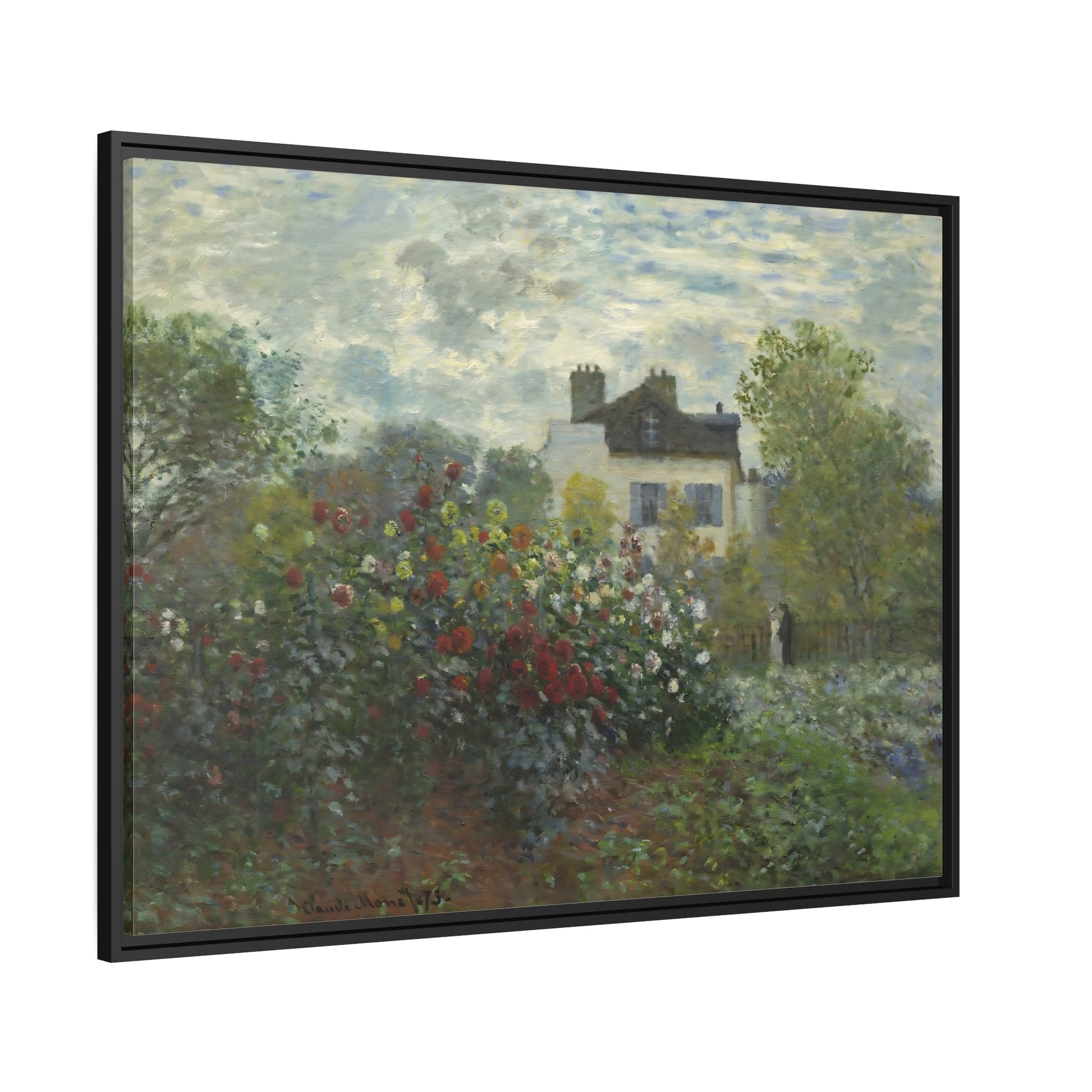 Claude Monet Garden at Argenteuil - Framed Canvas Wall Art Print in Black Frame