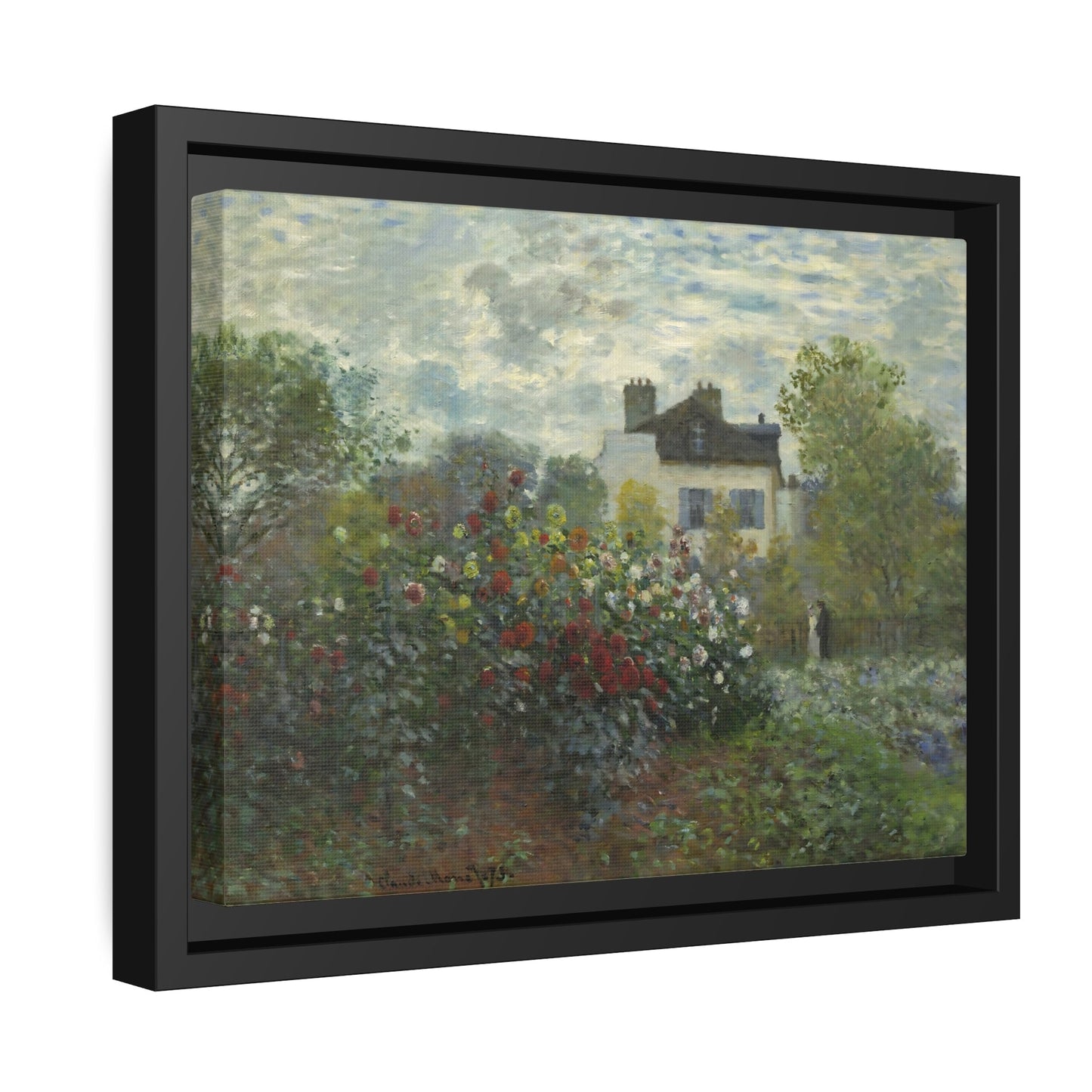 Claude Monet Garden at Argenteuil - Framed Canvas Wall Art Print in Black Frame