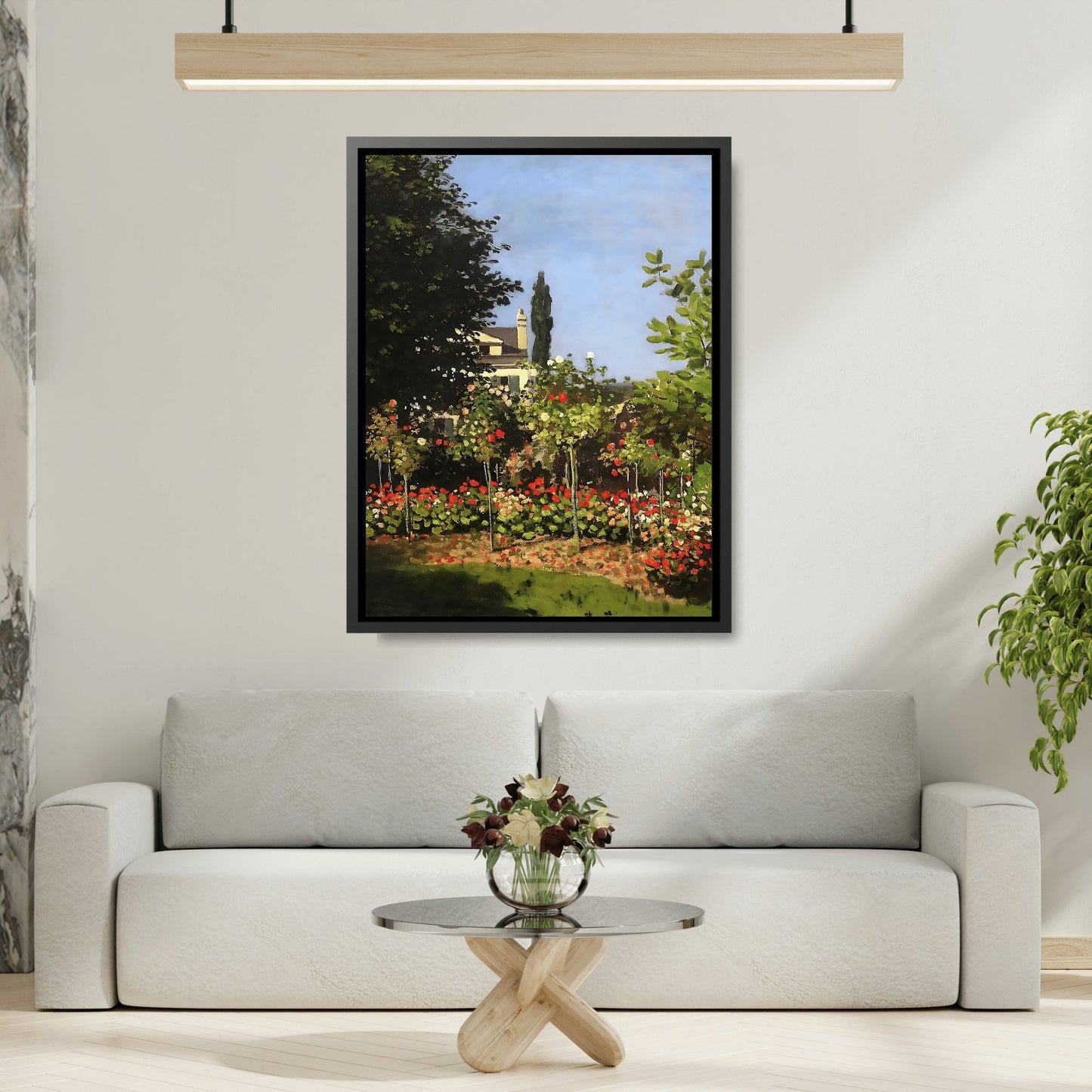 Claude Monet Garden Bloom Sainte Addresse - Framed Canvas Wall Art Print