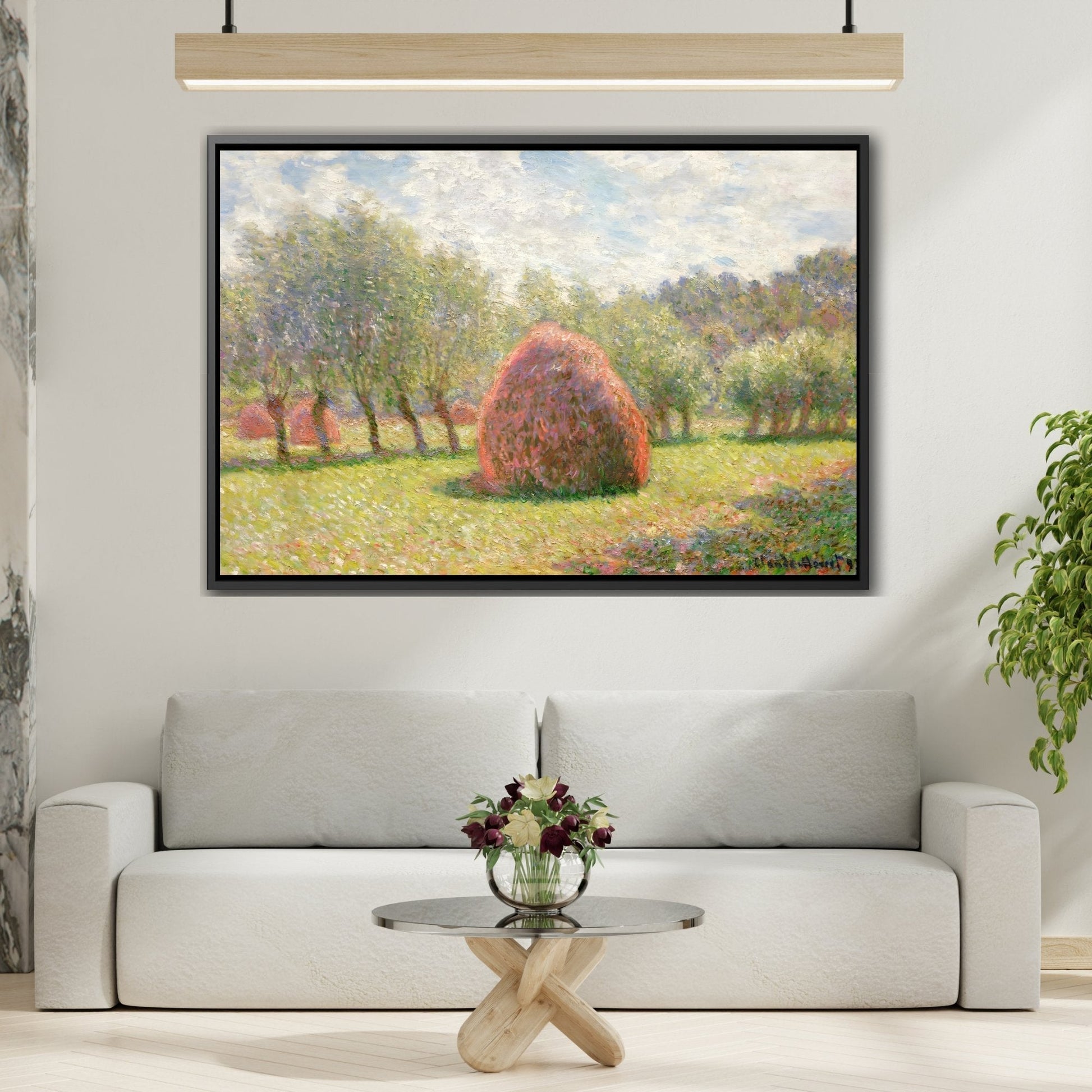 Claude Monet Grindstones in Giverny - Nature Landscape Canvas Wall Art Print in Black Frame