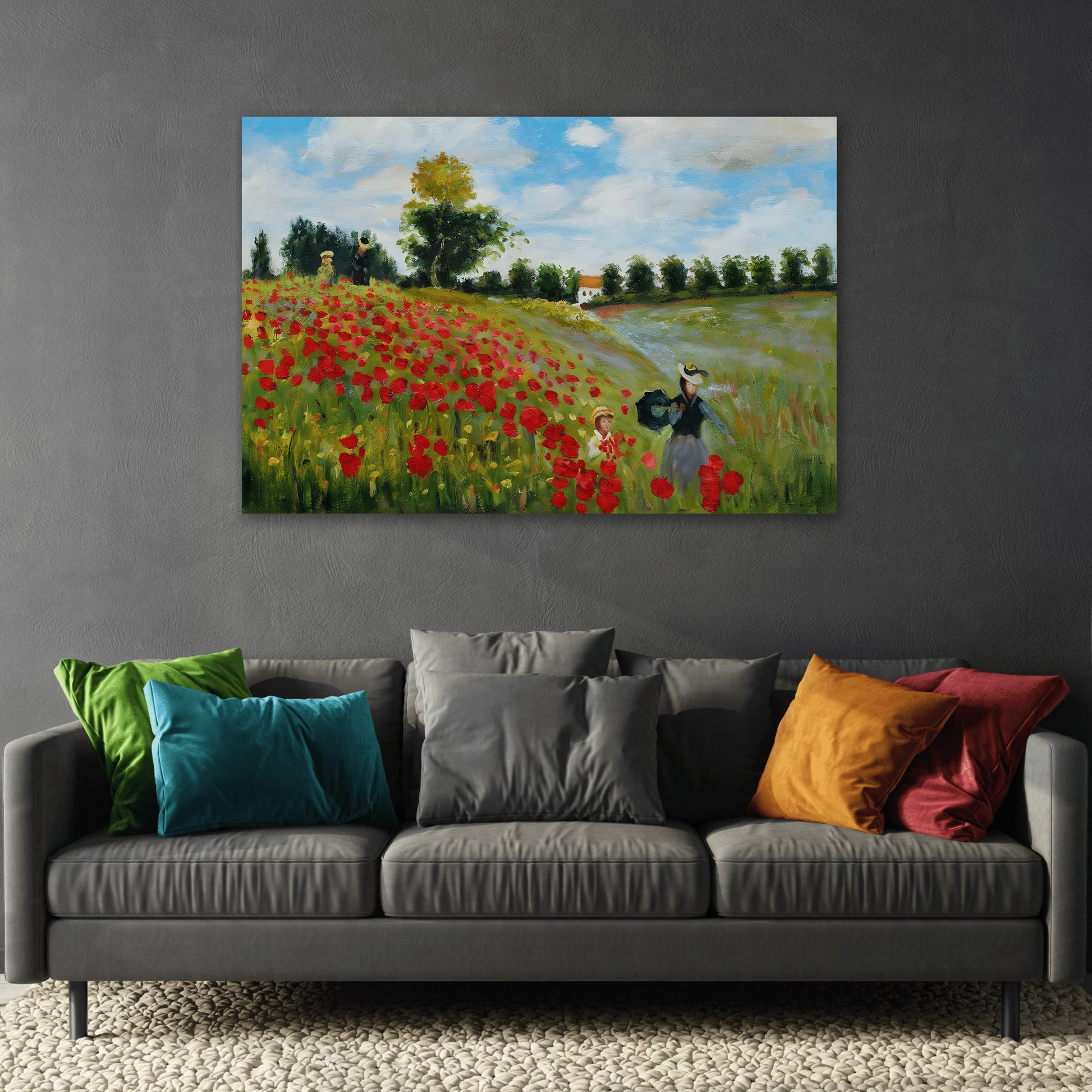 Claude Monet Poppy Field - Colorful Flowers Landscape Canvas Print