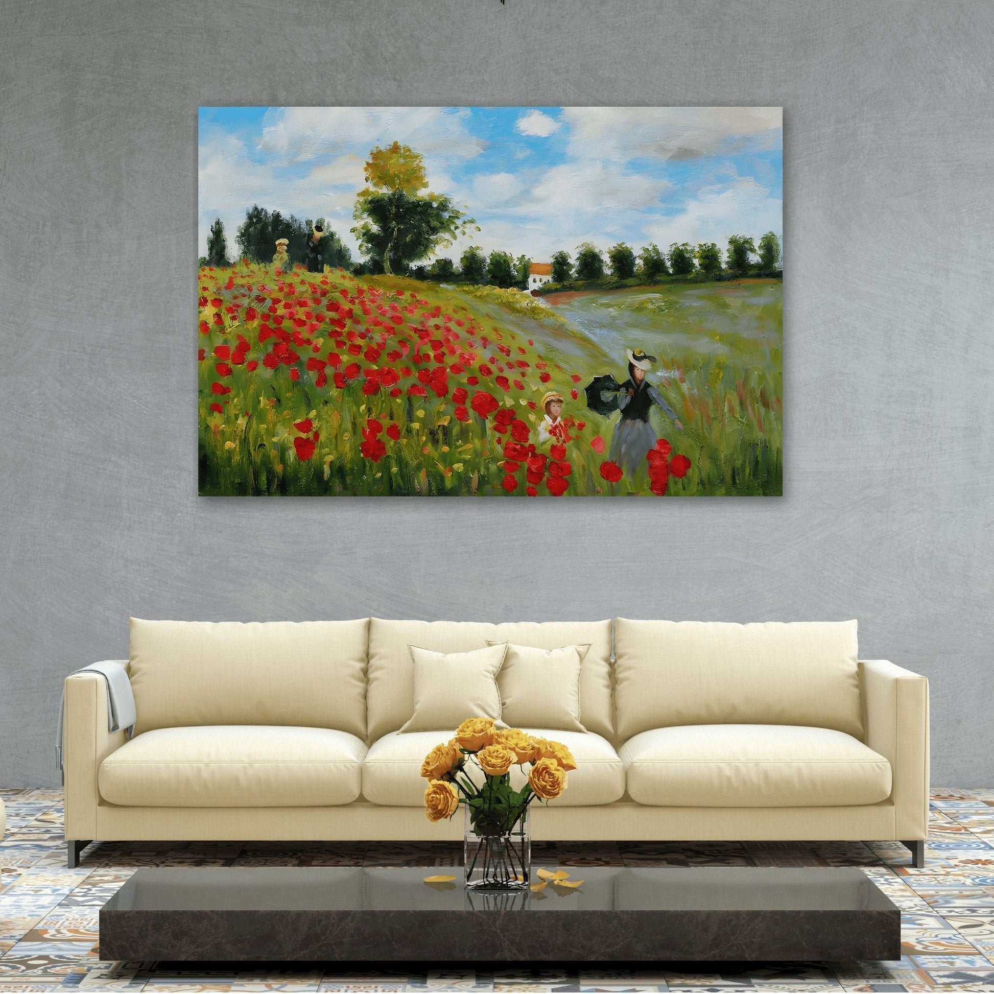 Claude Monet Poppy Field - Colorful Flowers Landscape Canvas Print