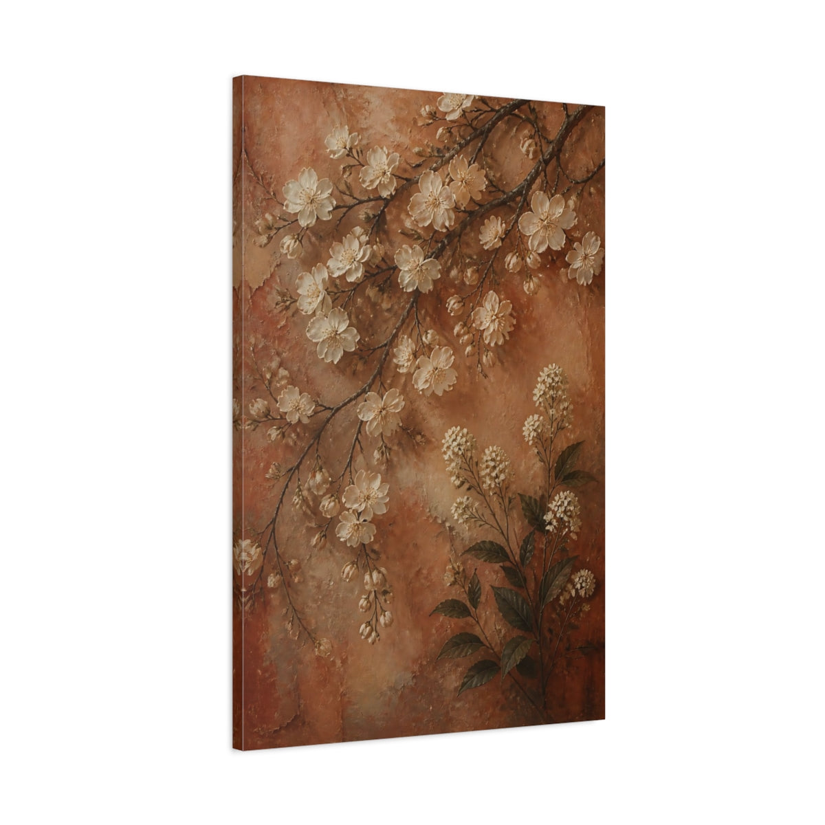 Main Mockup. Clay Blossom Flowers shown as canvas print