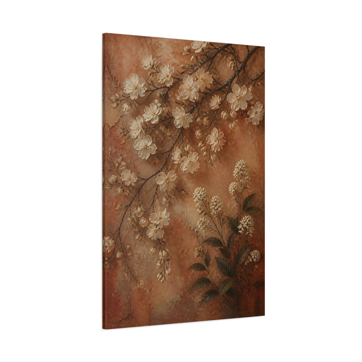 Side Mockup 1. Clay Blossom Flowers shown as canvas print