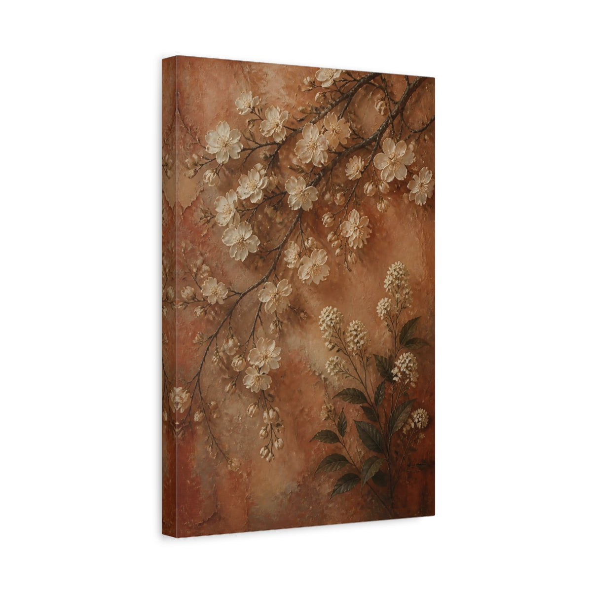 Side Mockup 4. Clay Blossom Flowers shown as canvas print