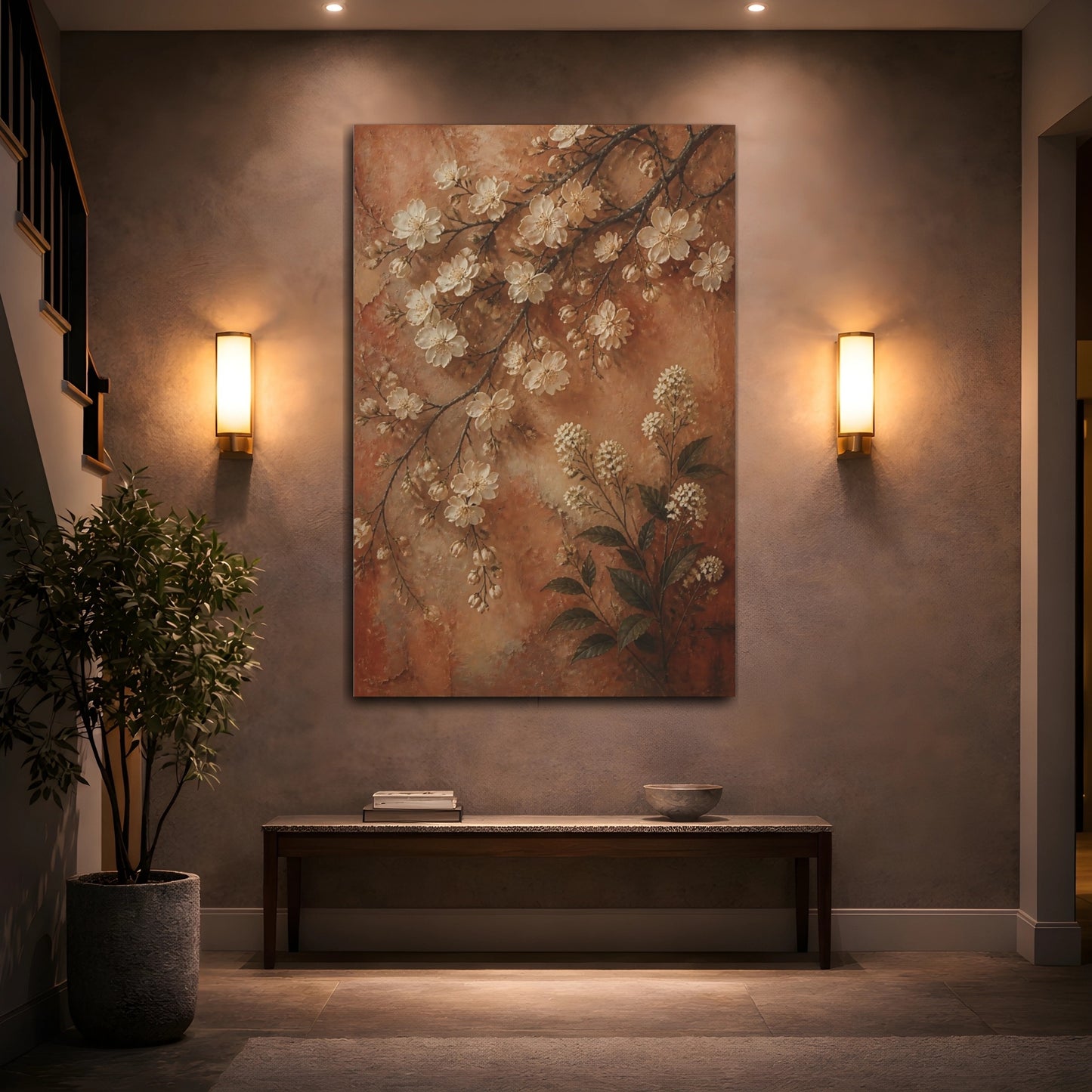 Mockup 2. Clay Blossom Flowers shown as canvas print